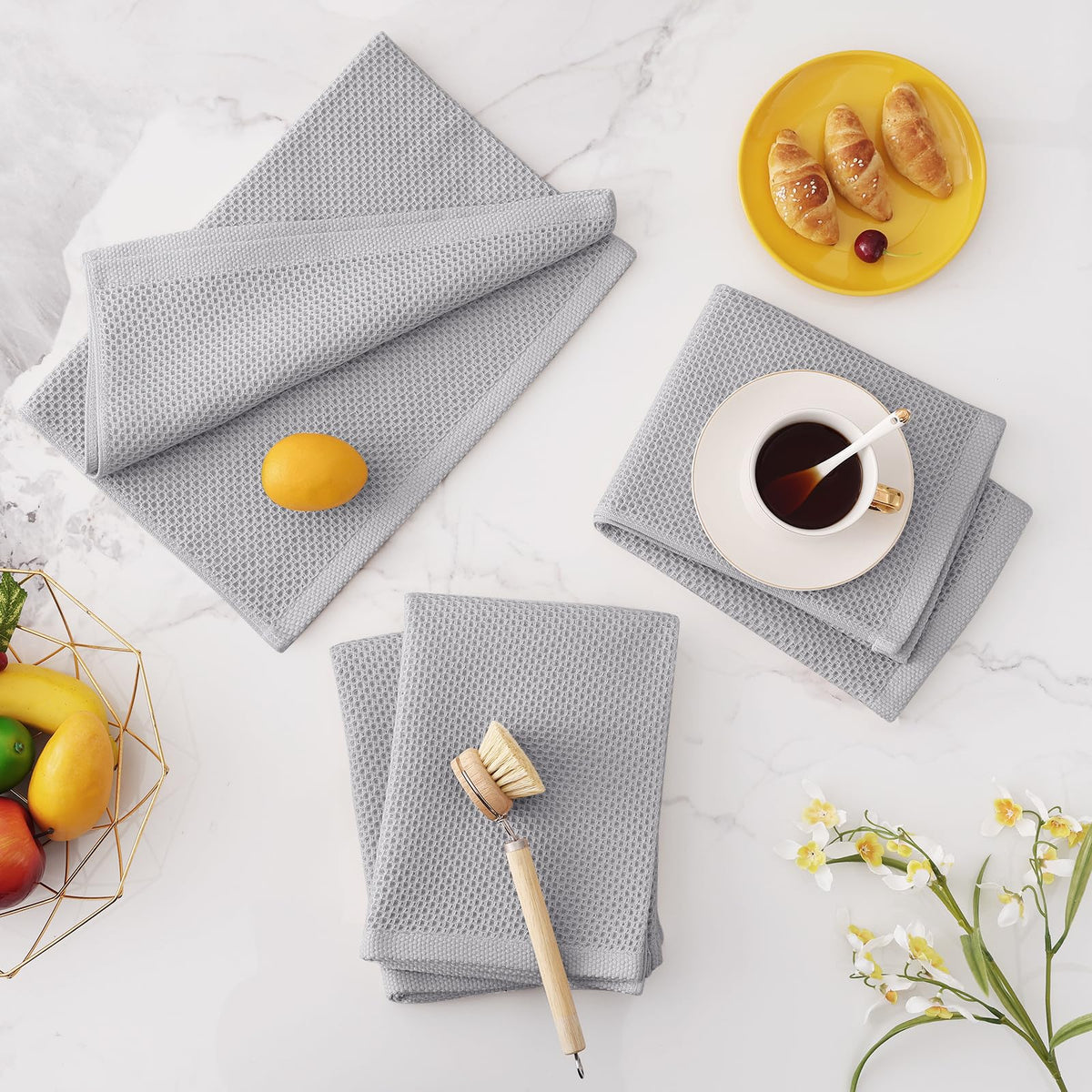 100% Cotton Oversized Waffle Weave Kitchen Towels 8 (8 Count)