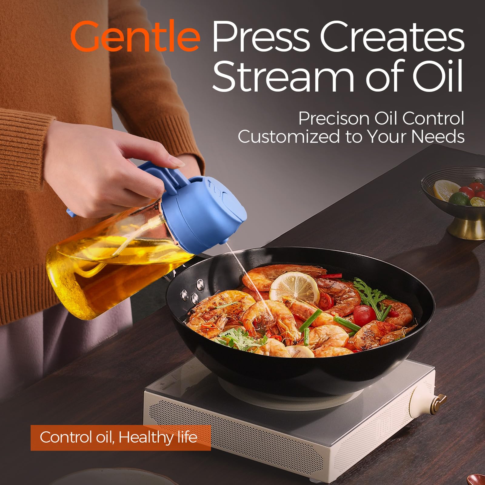 16 oz 2-in-1 Glass Olive Oil Sprayer for Cooking, SkyBlue