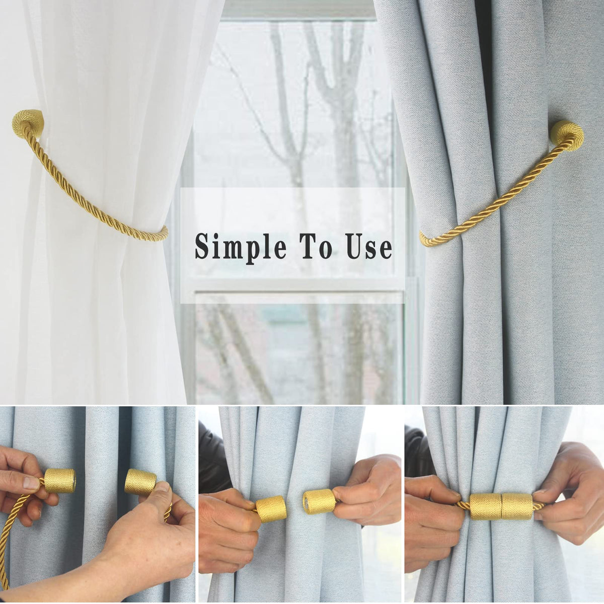 Magnetic Curtain Tiebacks Decorative Holdbacks Rope Tie Back Drapes Hangtty (4 Count)