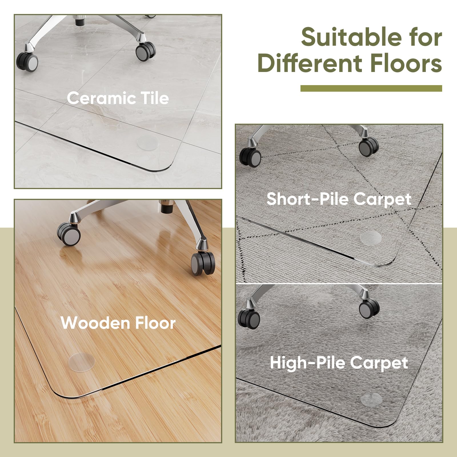 45"x45" Tempered Glass Chair Mat for Carpet & Hardwood Floors