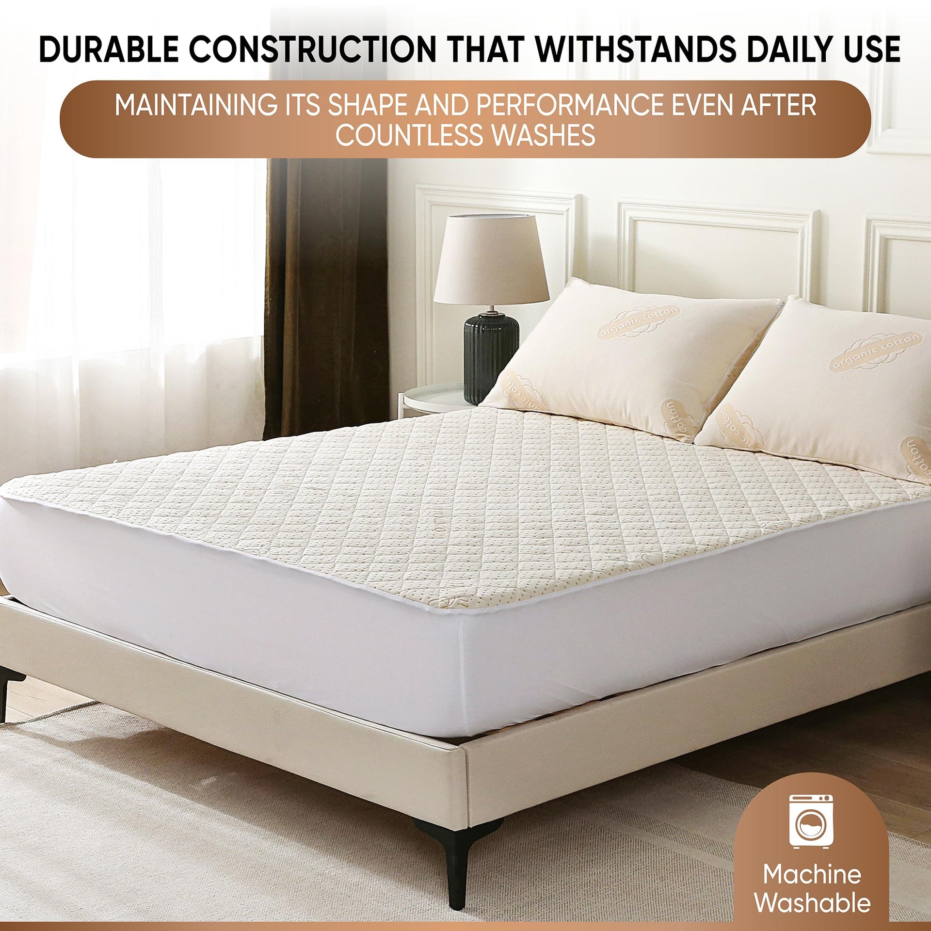 Luxury Quilted Organic Cotton Mattress Protector Full Size