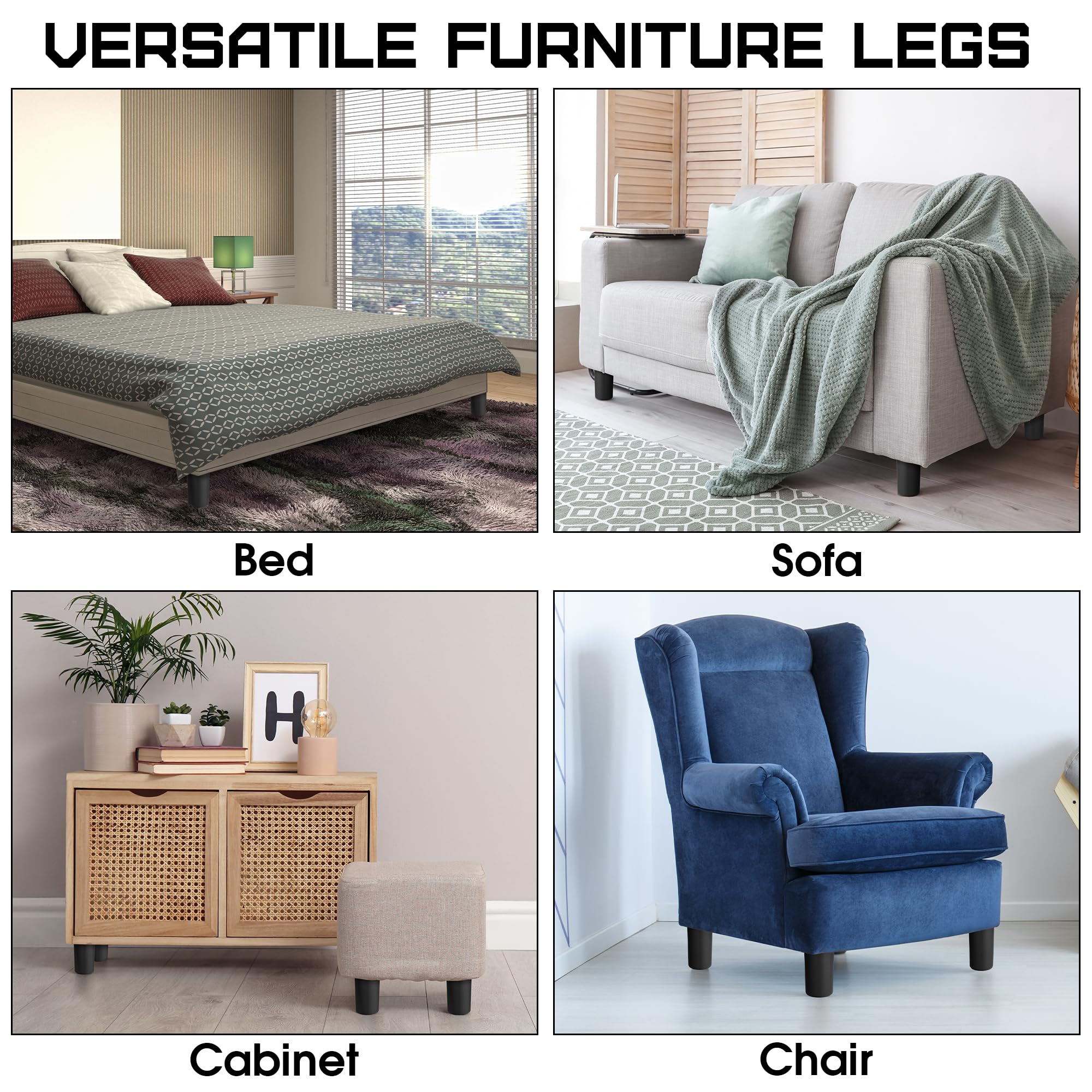 8 Pack 3 Inch Plastic Furniture Legs with M8 T (8 Count)