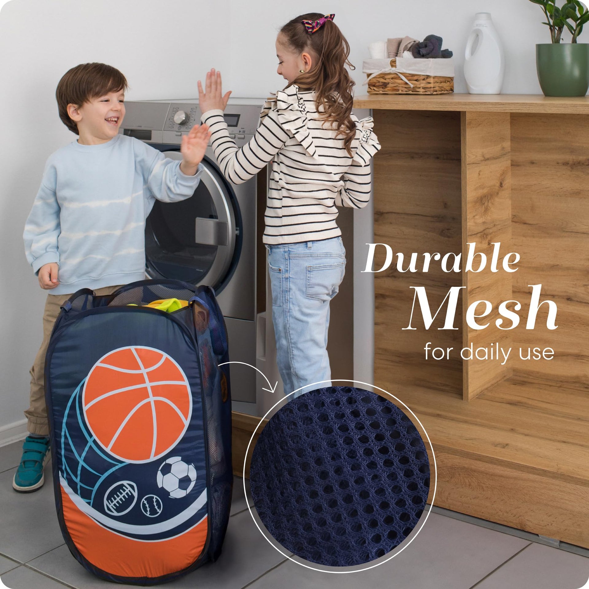Collapsible Mesh Pop Up Laundry Hamper with Side Pocket