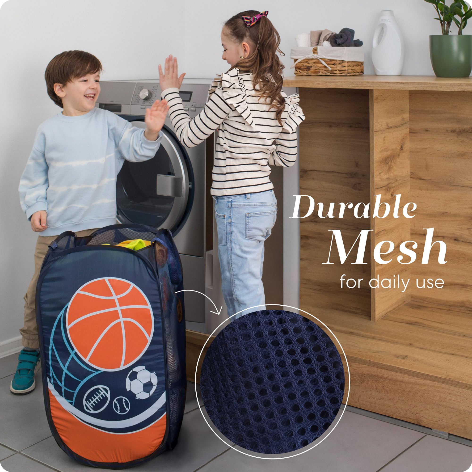 Collapsible Mesh Pop Up Laundry Hamper with Side Pocket