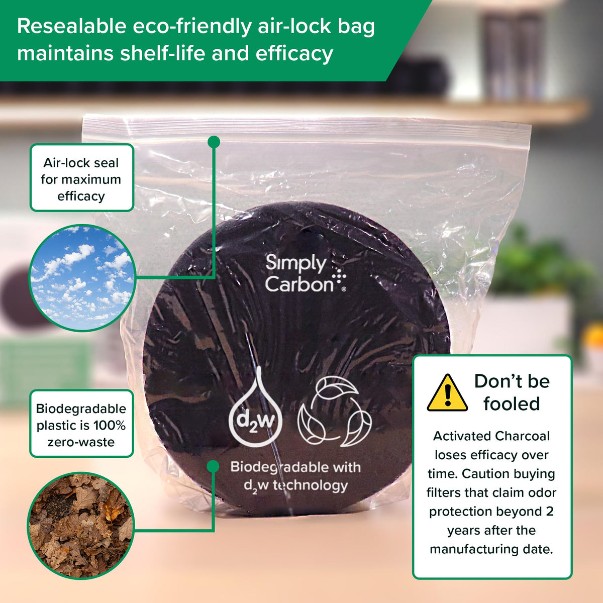 2 Years Supply Extra Thick Filters for Kitchen Compost Bins (6 Count)