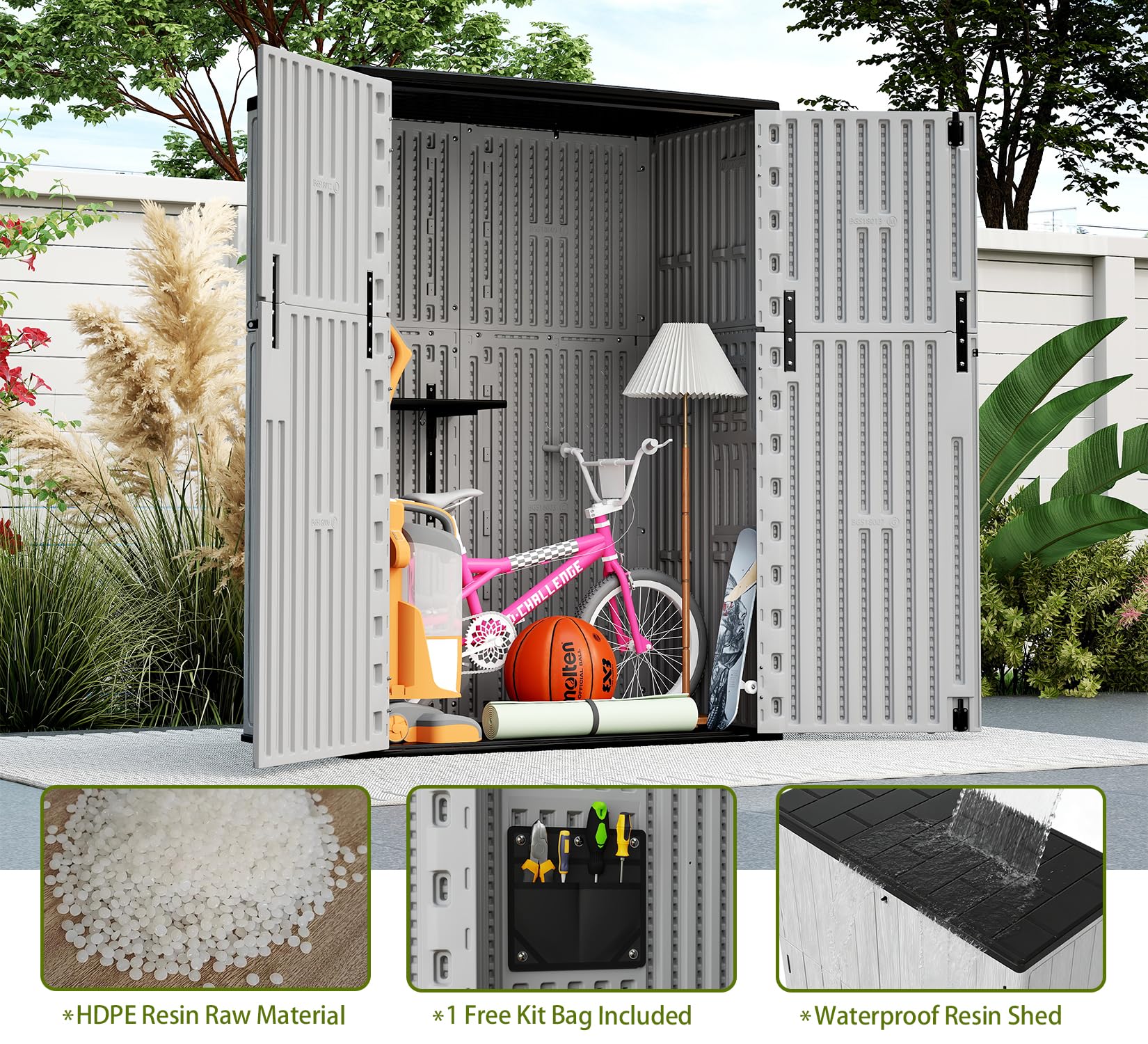 57 Cu.ft Outdoor Storage Cabinet with One Tool Kit