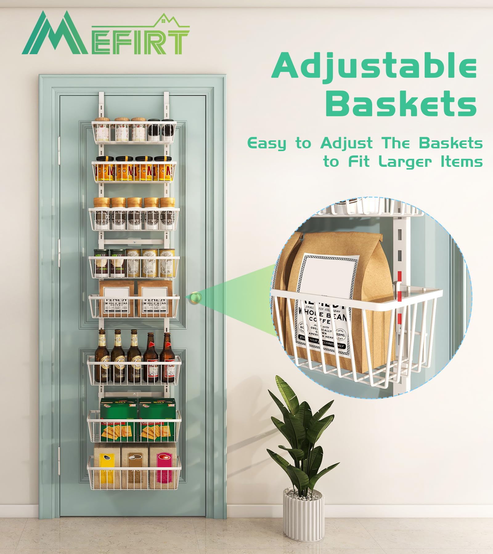 White 12 Inch Wide Narrow Over The Door Pantry Organizer