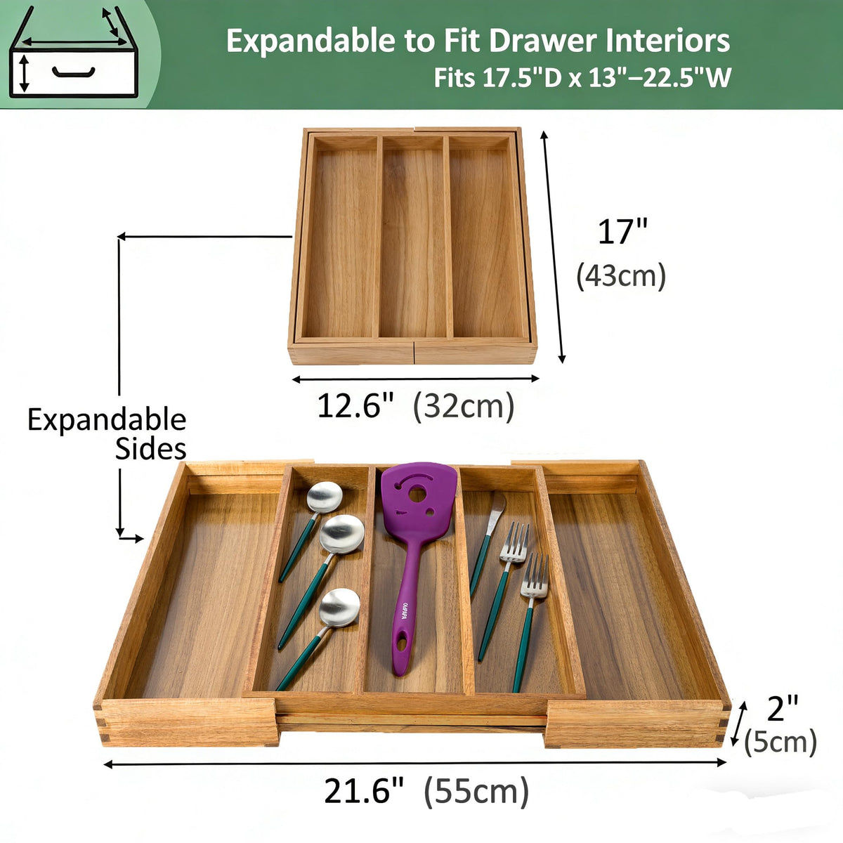 Acacia Kitchen Drawer Organizer Expandable