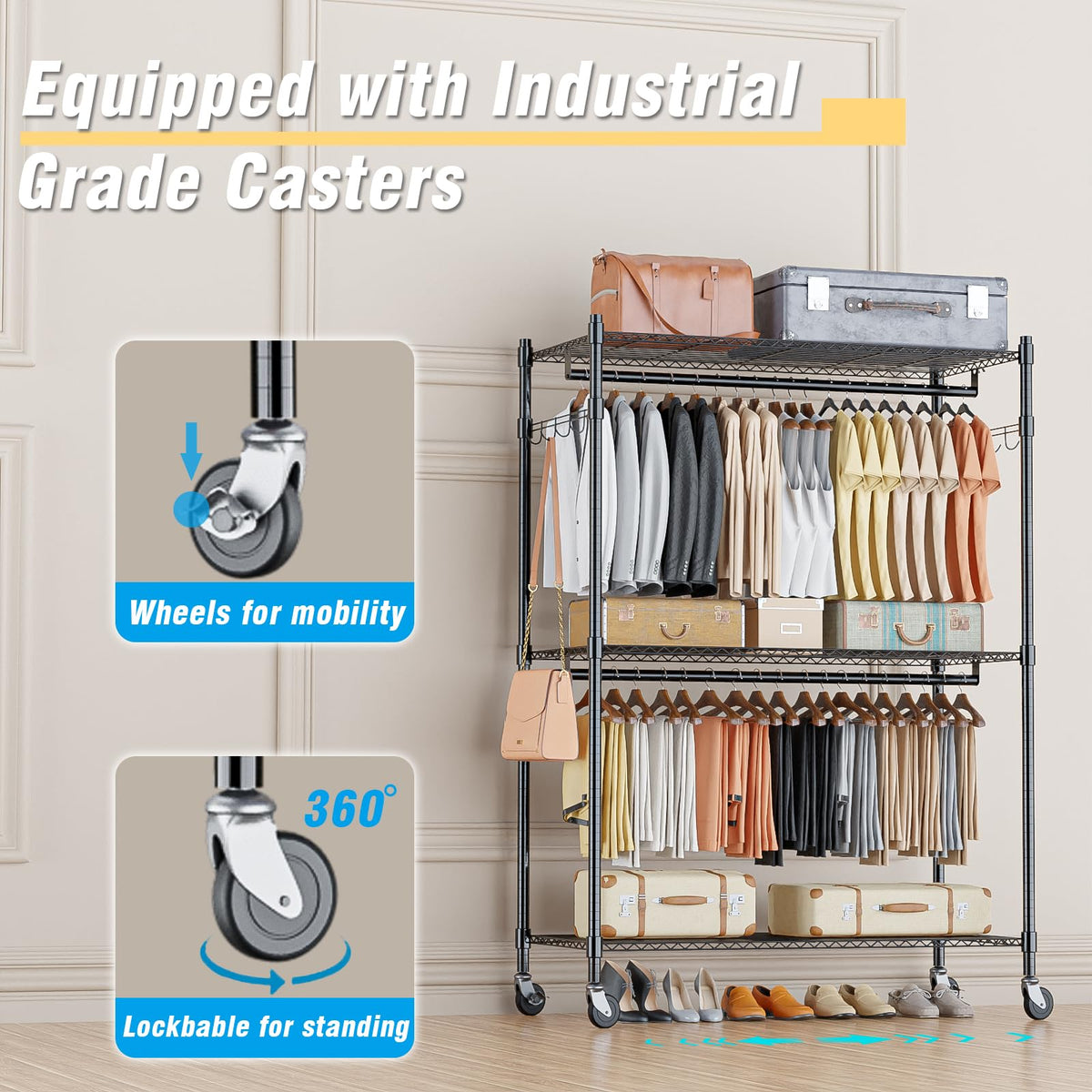 3 Tier Heavy Duty Garment Rack with Wheels