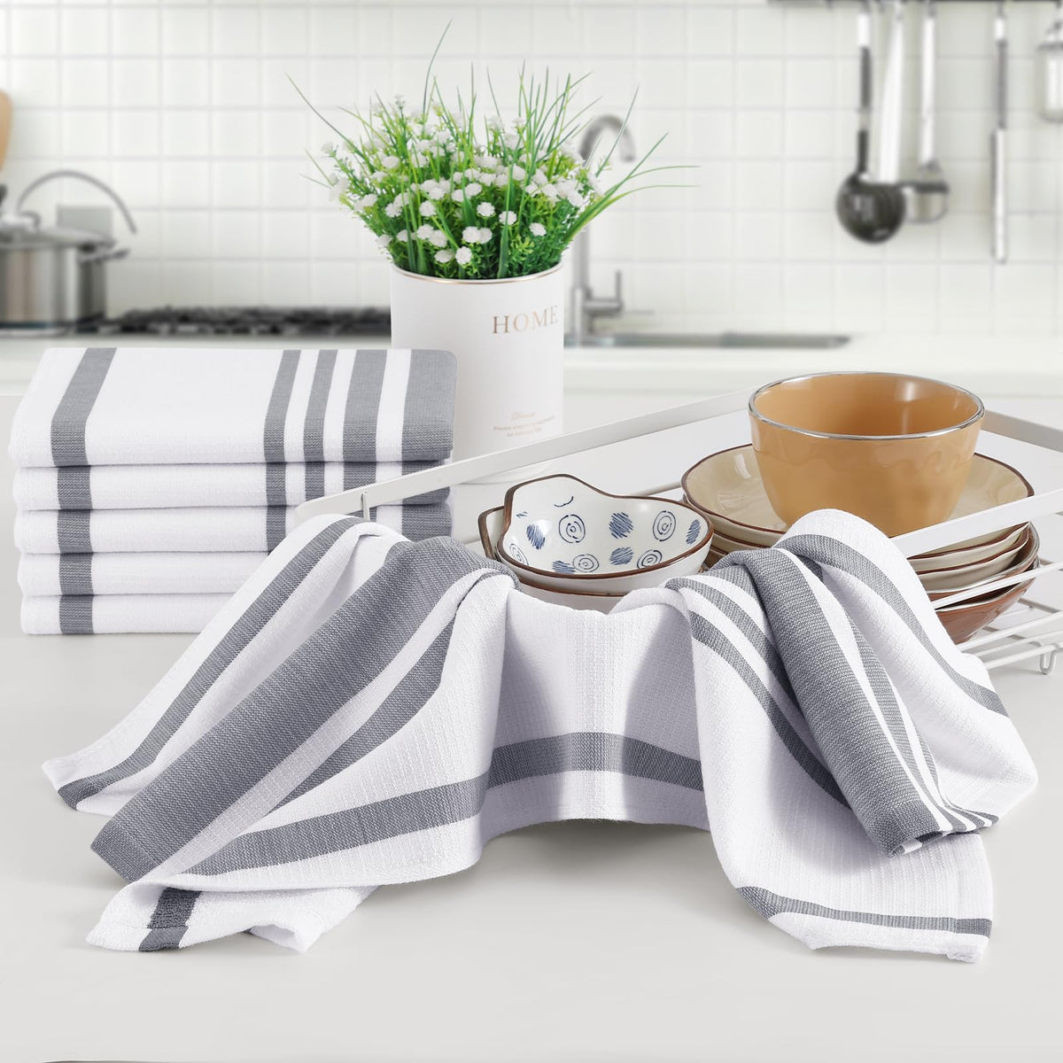 Premium Cotton Stripe Kitchen Towels 8 Pack (8 Count)