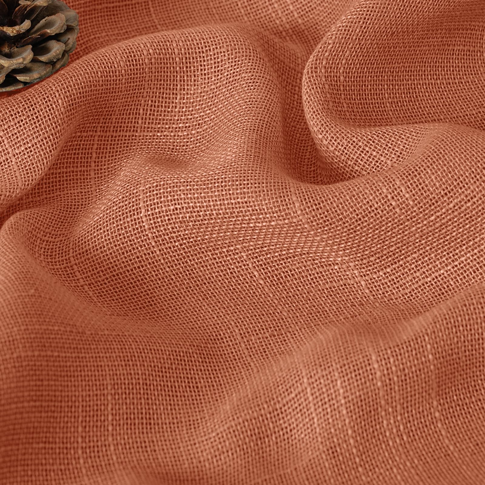 Burnt Orange Linen Semi Sheer Curtains 84 Inches Long for Living Room (2 Count)
