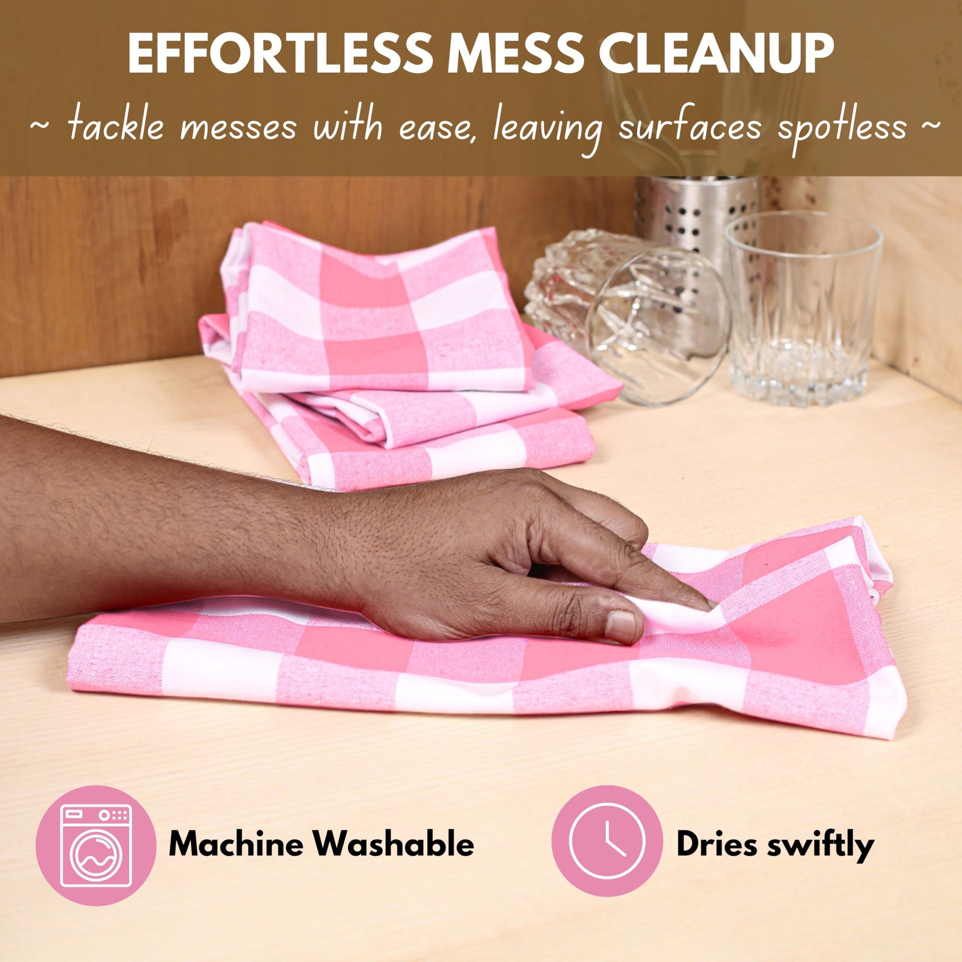 Pink Checked Kitchen Towels 16"x26" (6 Count)