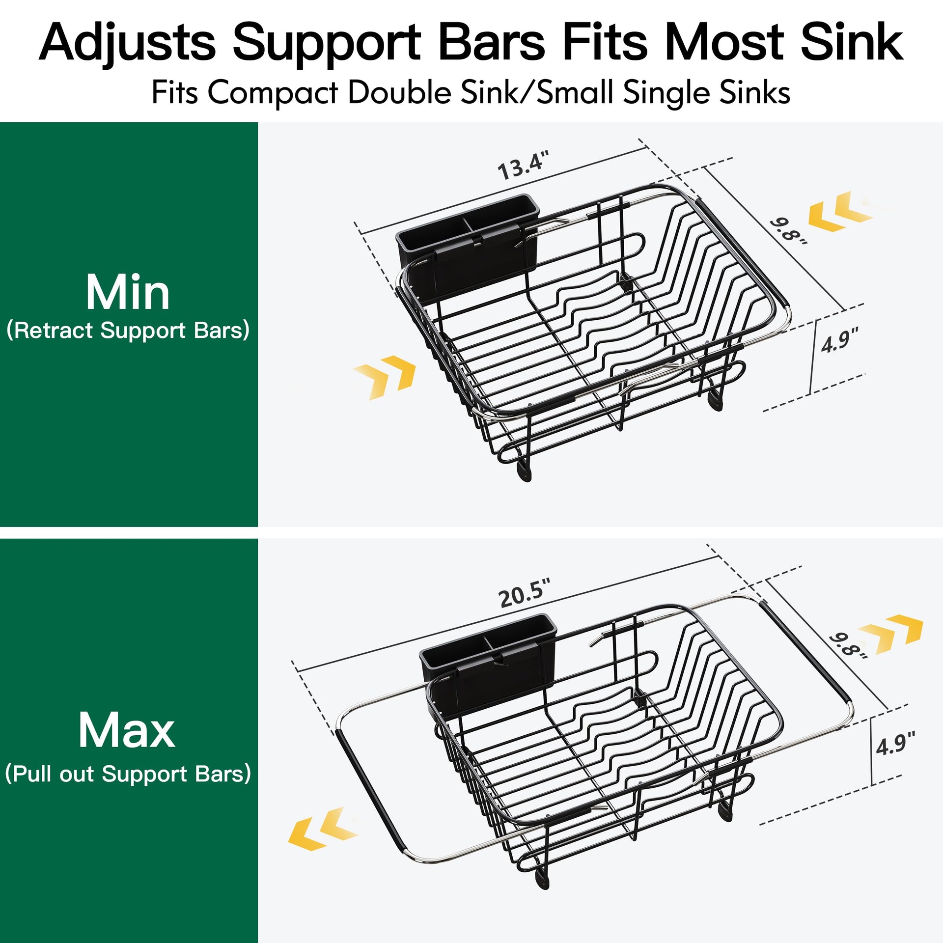 Black Dish Drying Rack in Sink with Utensil Holder