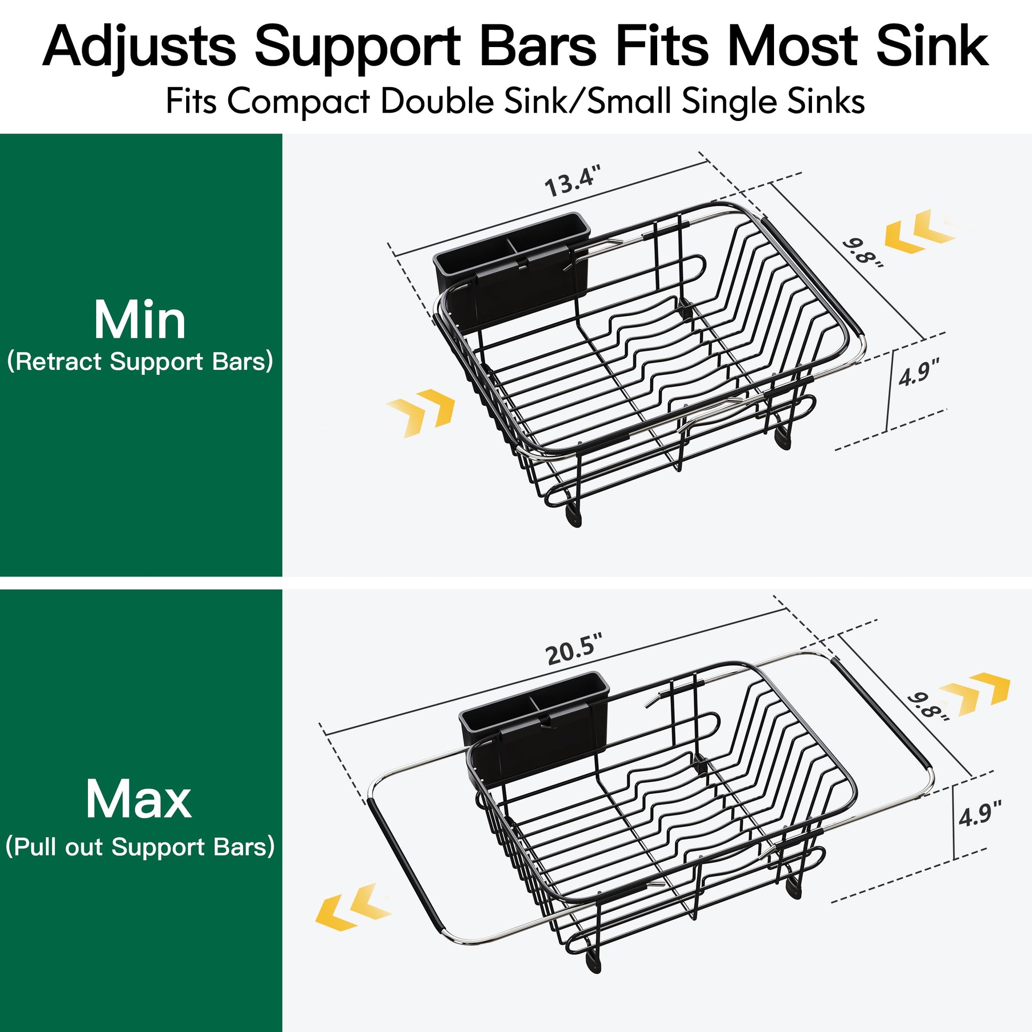 Black Dish Drying Rack in Sink with Utensil Holder