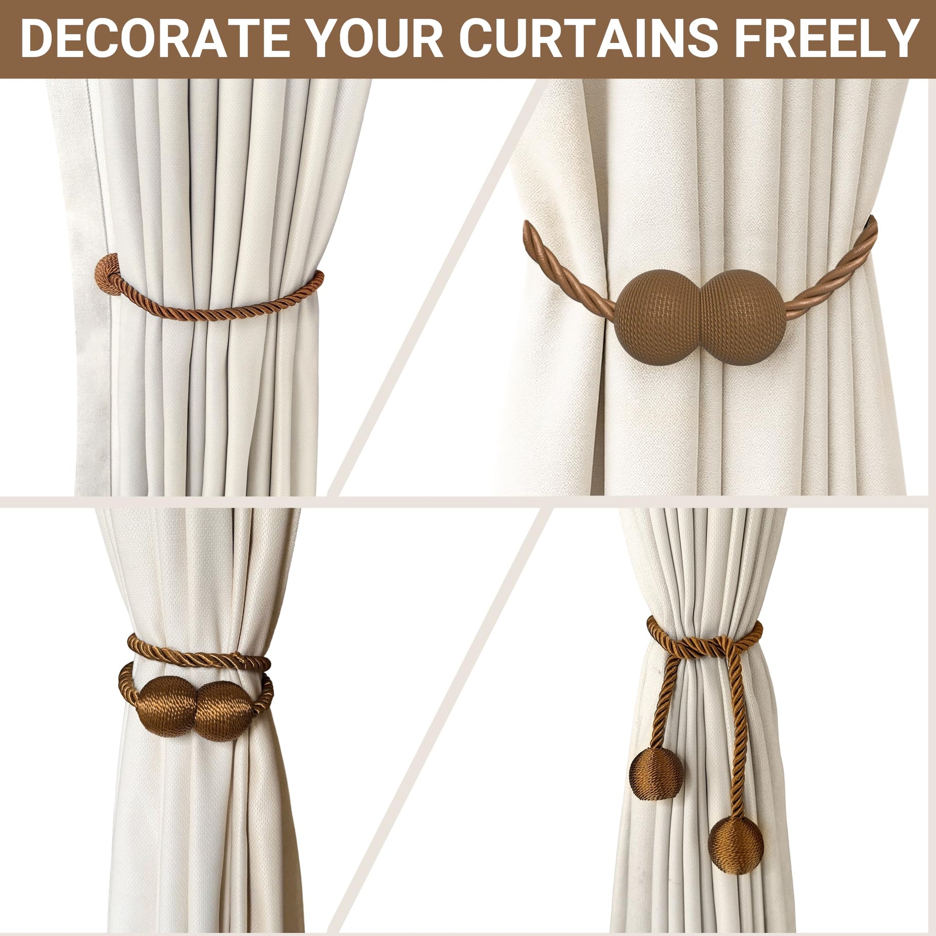 Magnetic Curtain Tiebacks Dark Brown 6pcs (6 Count)
