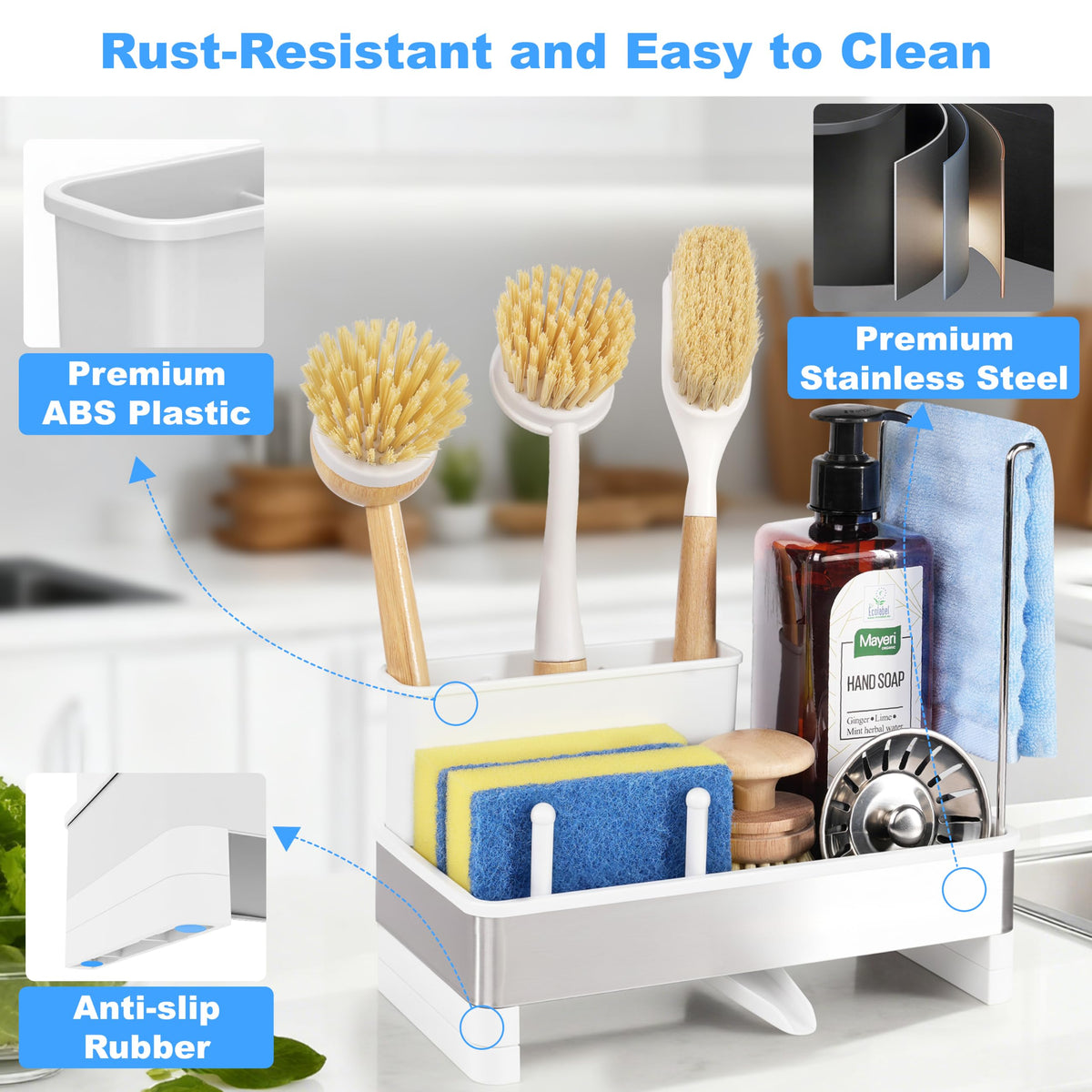 Sponge Holder for Kitchen Sink Caddy Organizer