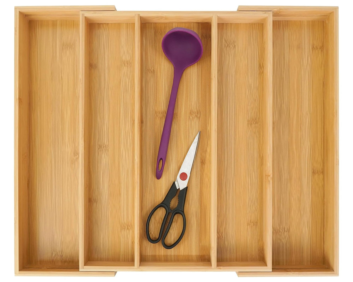Bamboo Expandable Kitchen Drawer Organizer Silverware Utensil Tray