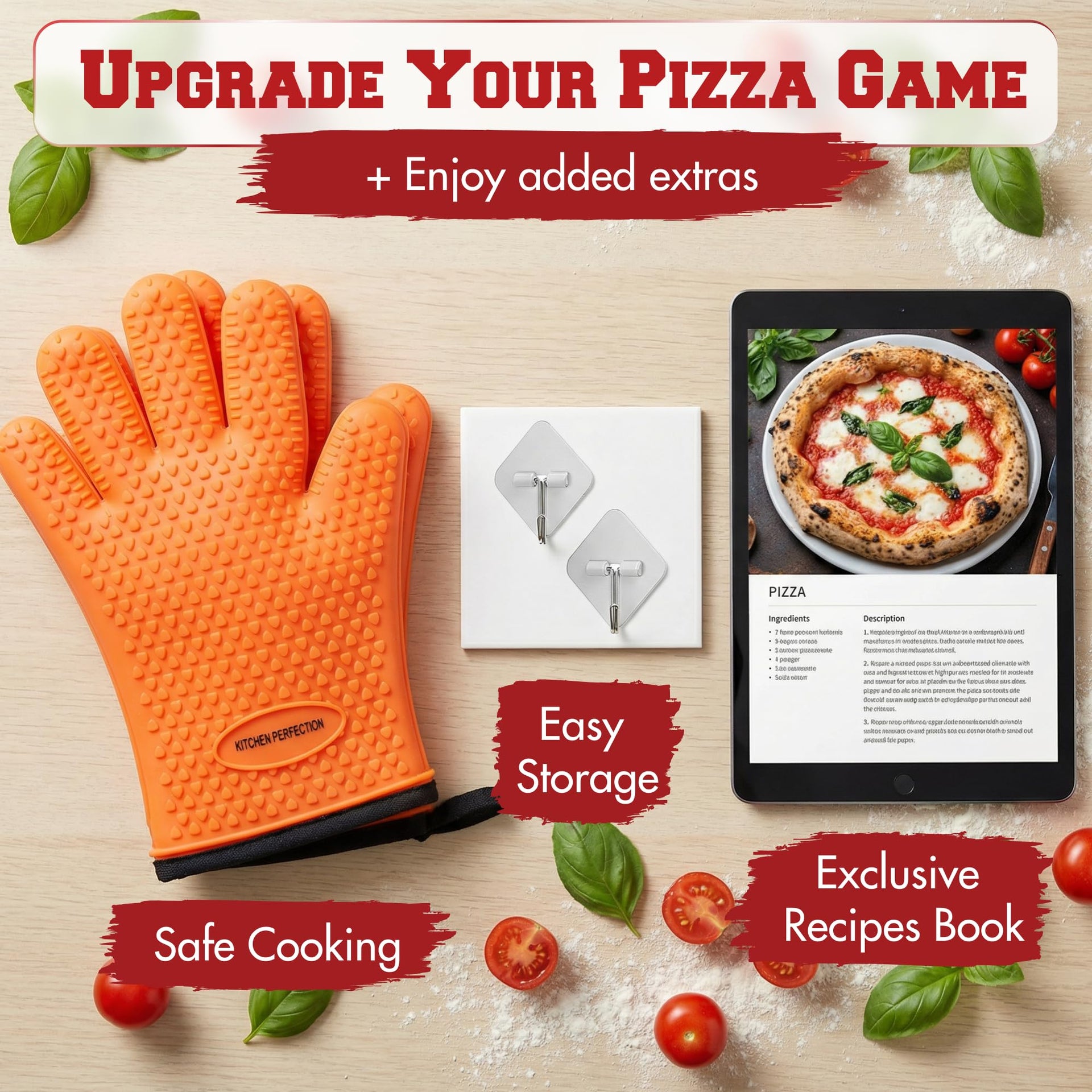XL Silicone Pizza Oven Gloves Heat Resistant Oven Mitts