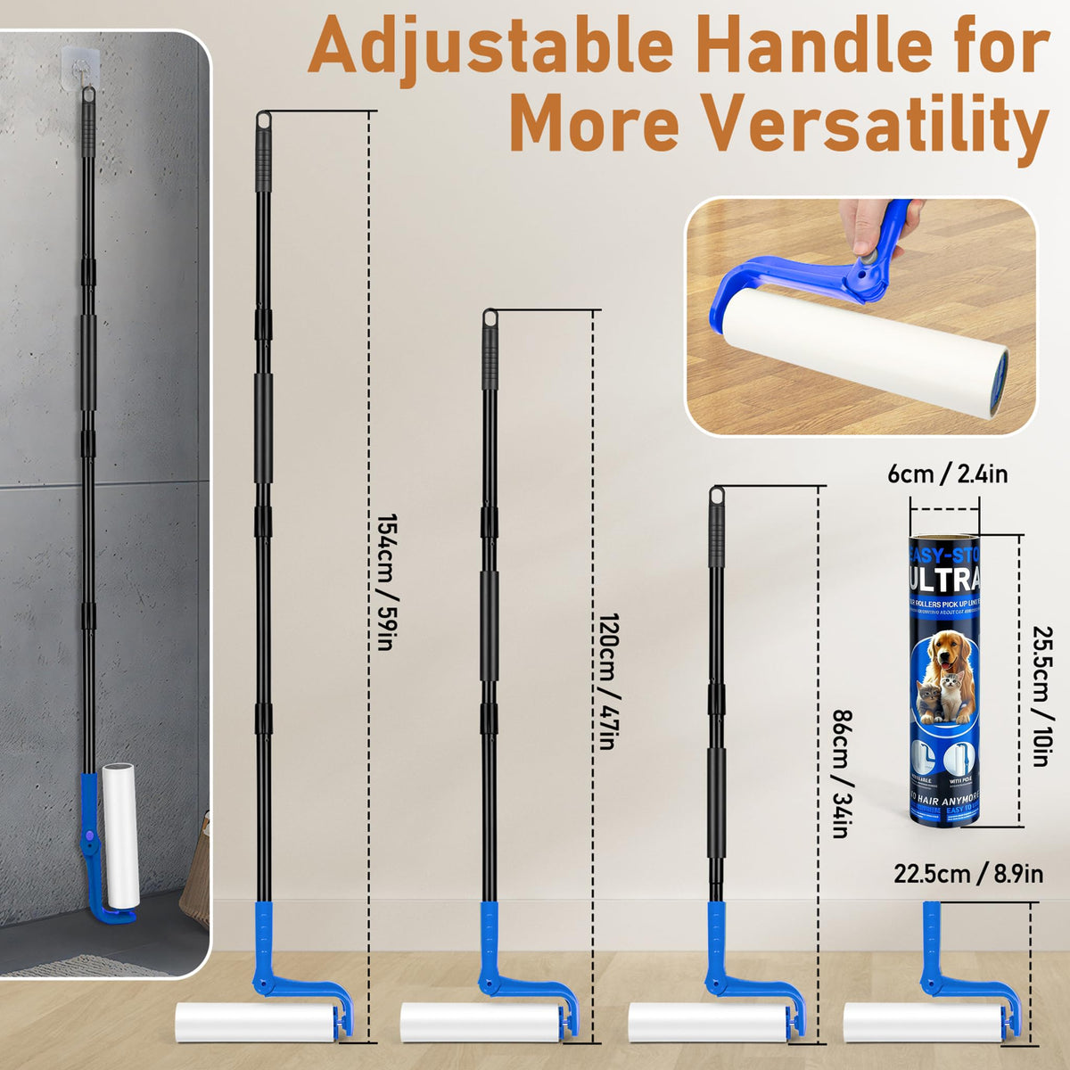 10" Large Lint Roller for Pet Hair Extra Sticky (100 Count)