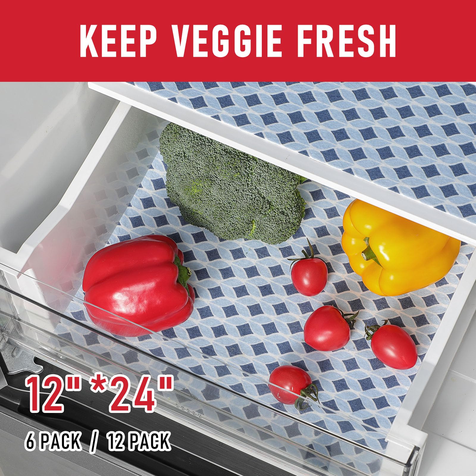 6 Pack 12" × 24" Cloth Shelf Liners for Kitchen Cabinet