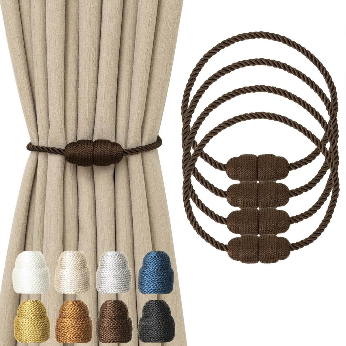 Magnetic Curtain Tiebacks Rope Tie Backs 4 Pack Decorative Window Holdbacks