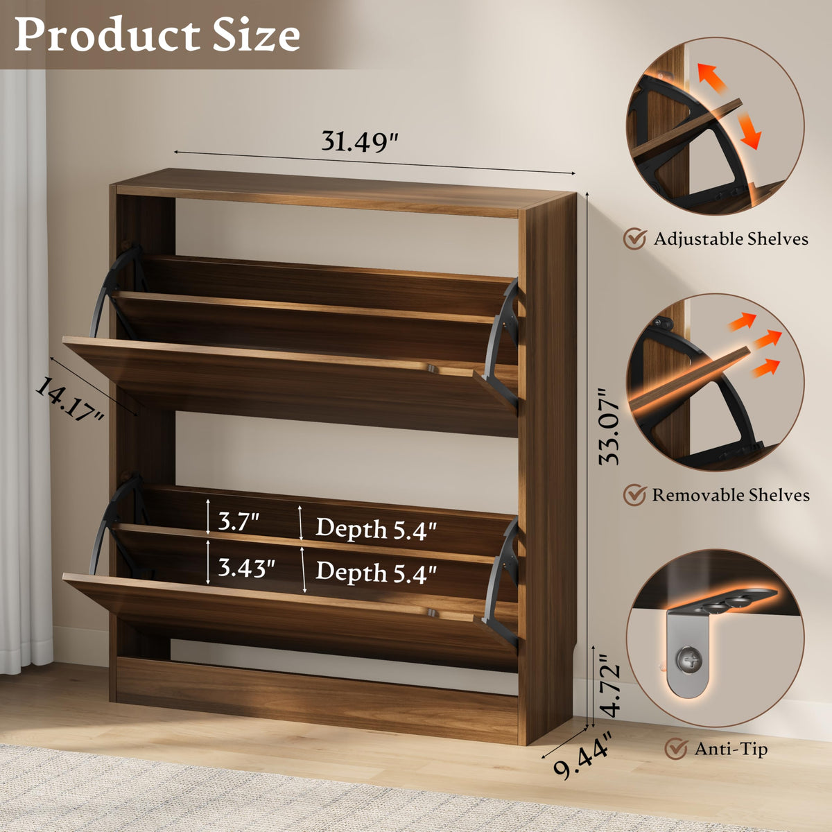 Shoe Cabinet with 2 Flip Drawers