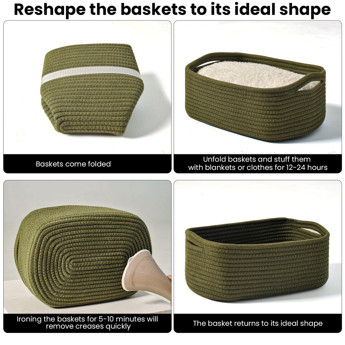 Small Green Storage Baskets for Organizing Shelves (3 Count)
