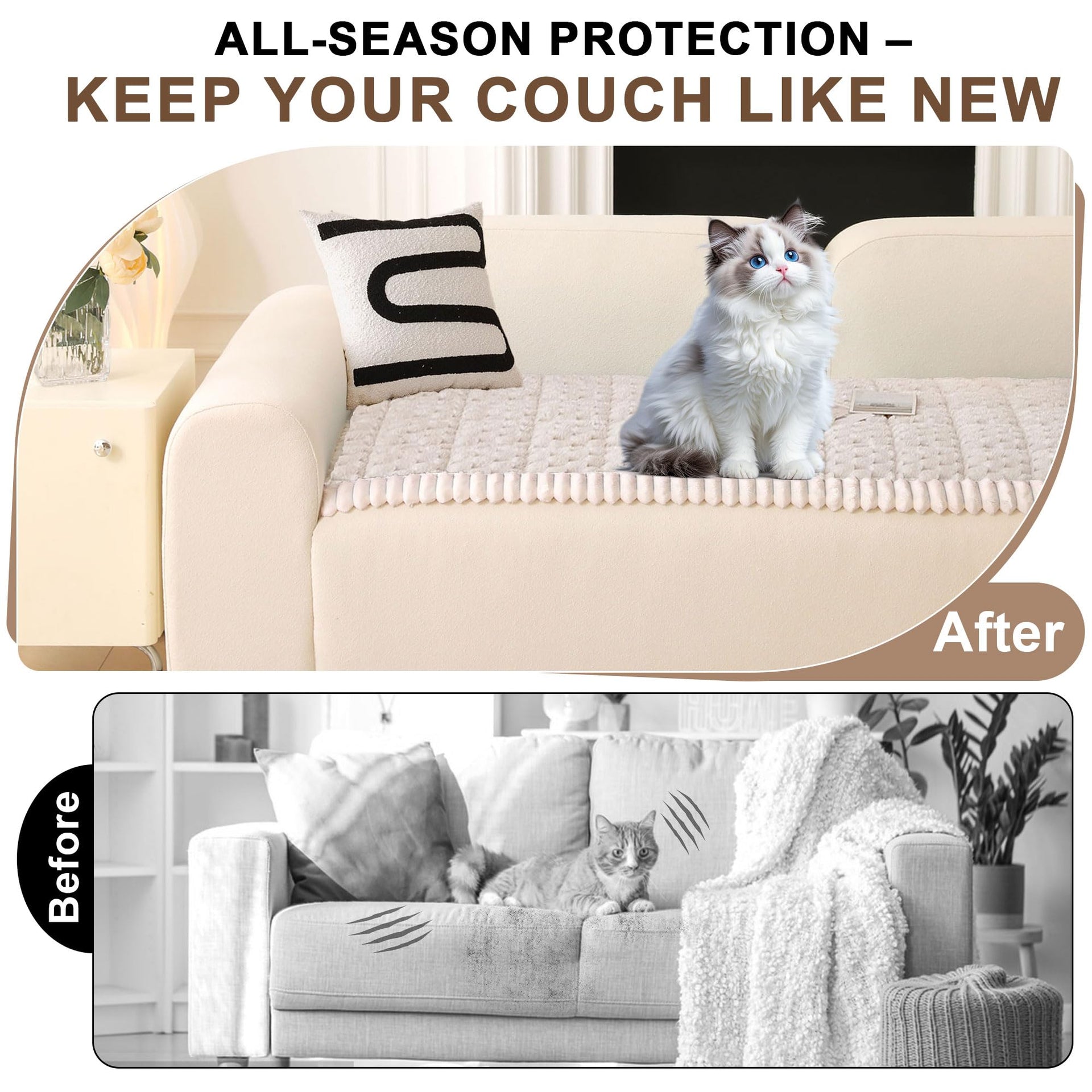 Couch Cover for Dogs Washable Non Slip Pet Couch Covers Sofa Protector (3 Count)
