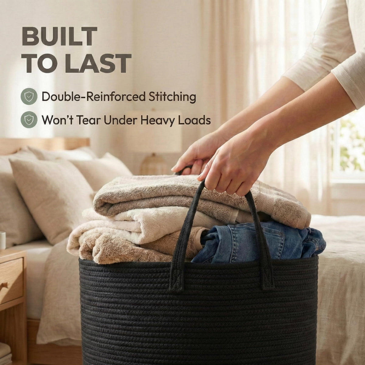 115L Extra Large Machine Washable Cotton Rope Blanket Basket