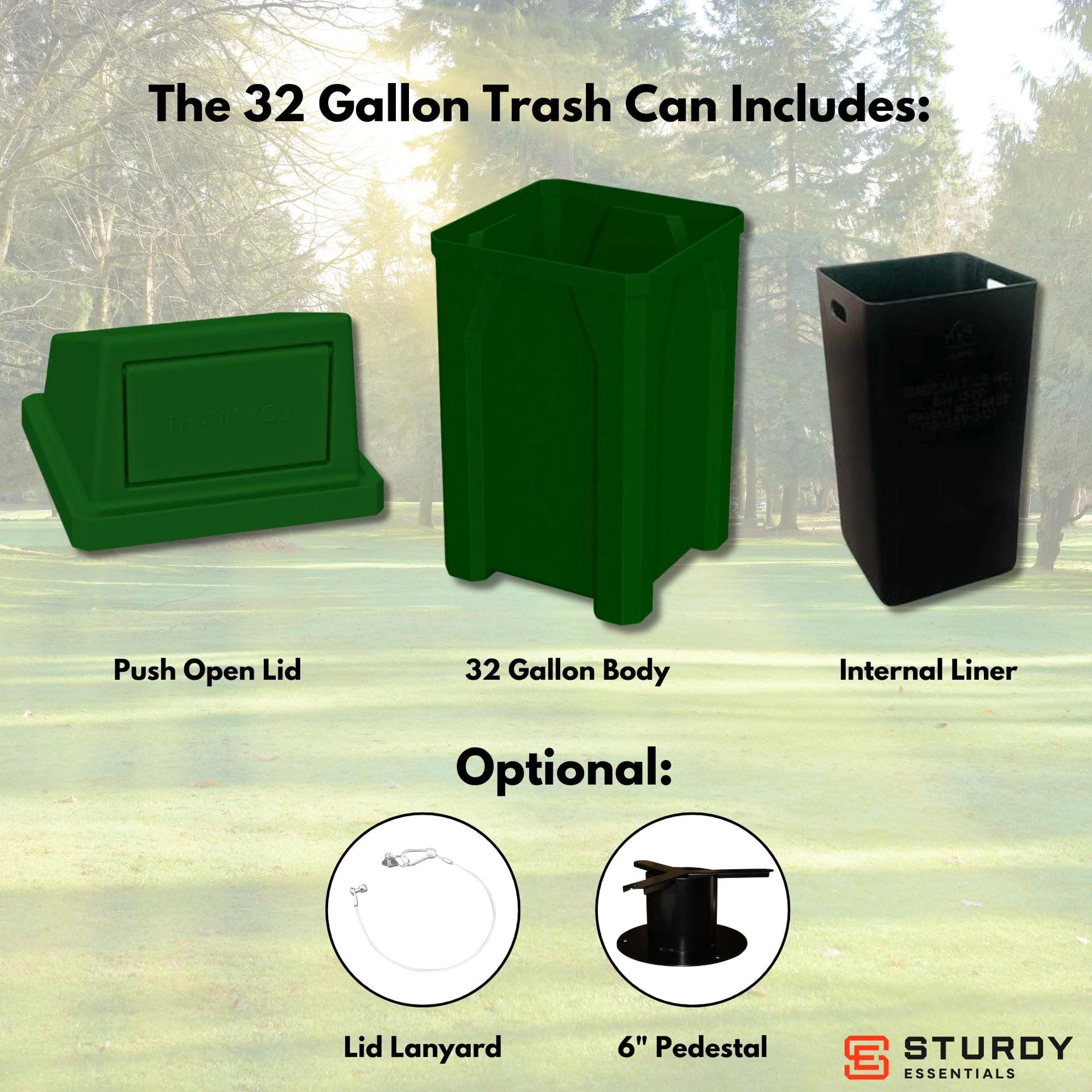Campus Collection 32 Gallon Outdoor Commercial Trash Can with Lid