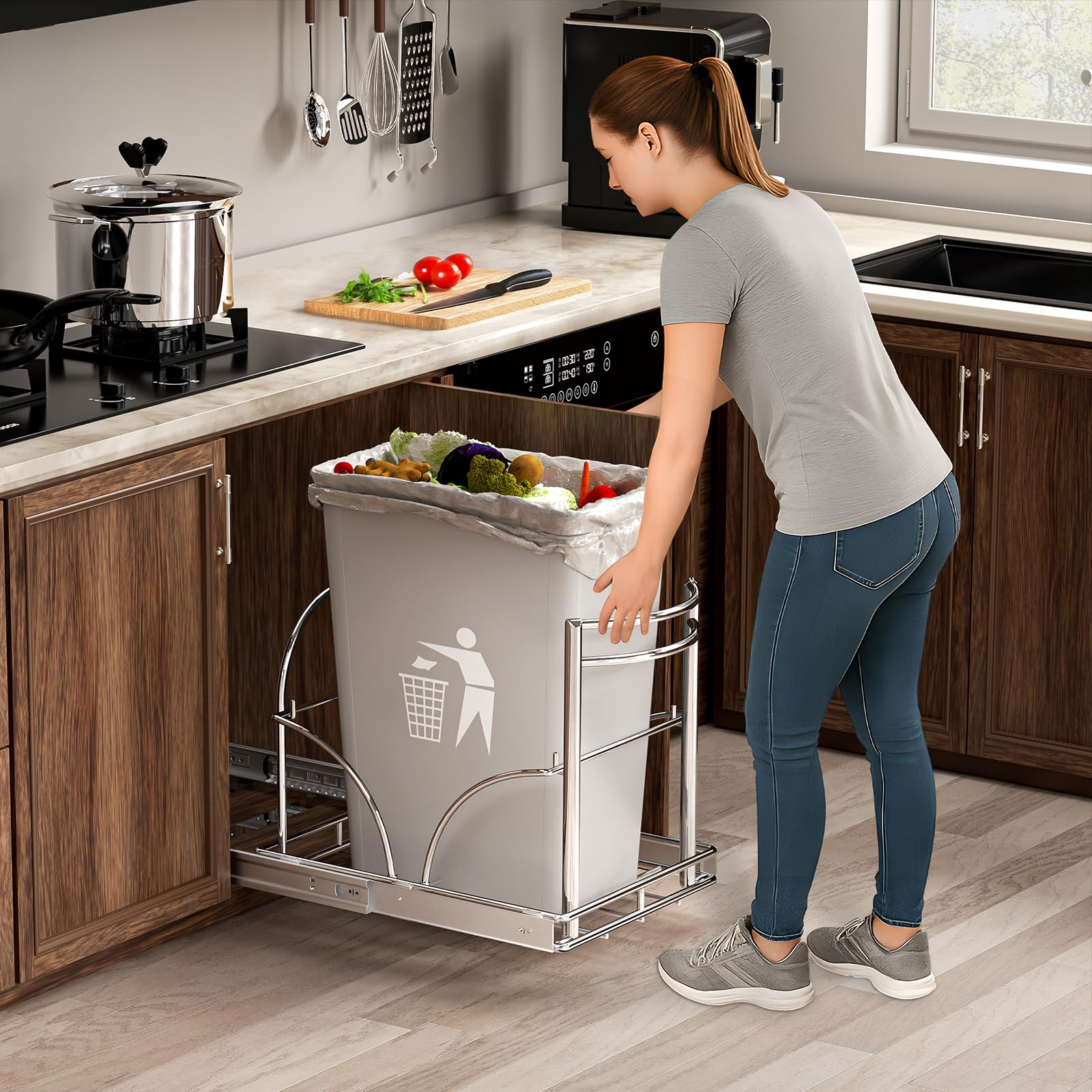 Dual Pull Out Trash Can Under Cabinet Rack