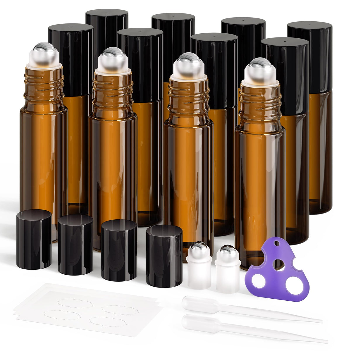 Essential Oil Roller Bottles 12 Pack 10ml Amber Glass (12 Count)