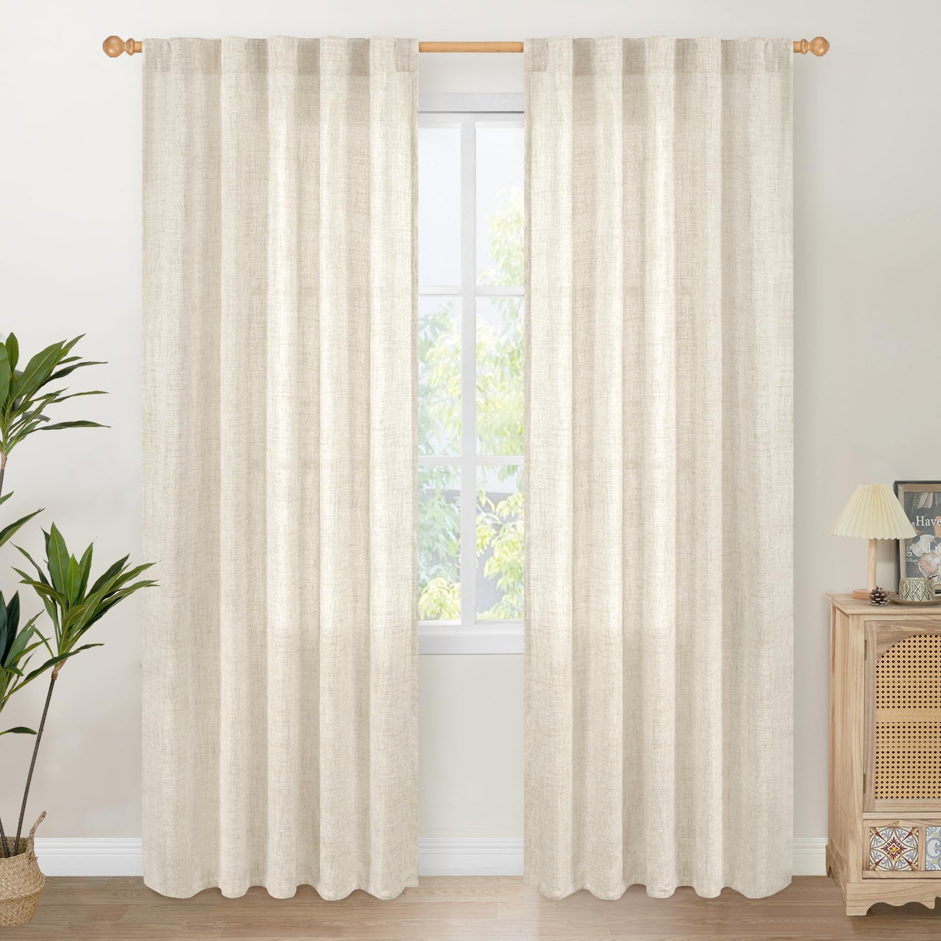 Linen Semi Sheer Curtains 38X84 Inch Length for Living Room (2 Count)