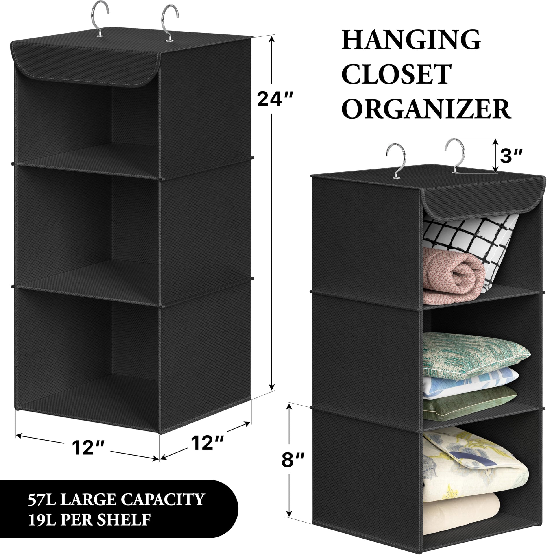 3 Shelf Hanging Closet Organizer