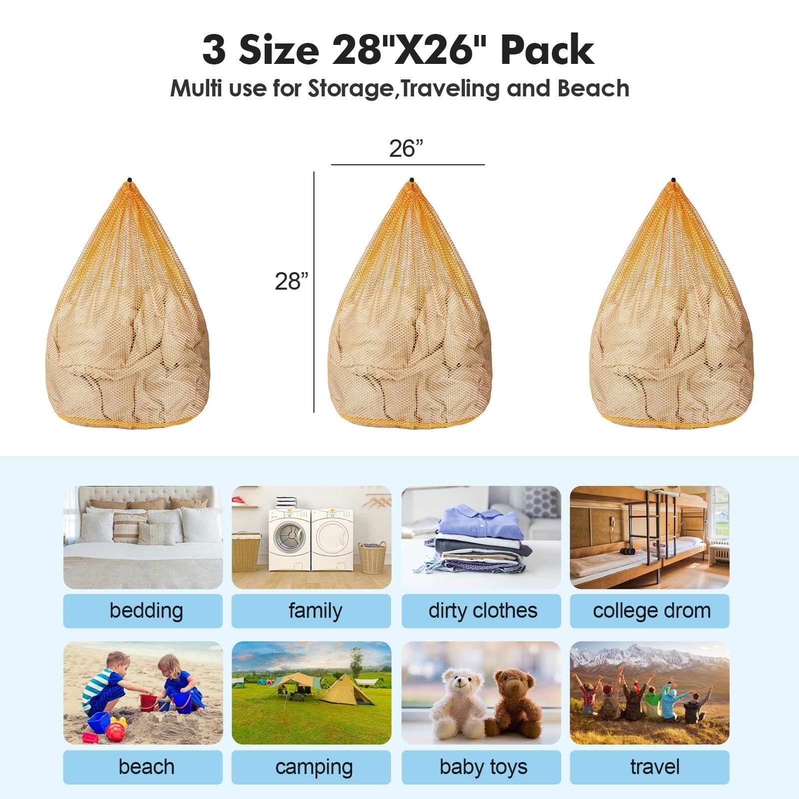 3Pcs Mesh Laundry Bags Washing Machine Mesh Wash Bags Jumbo for Delicates Clothes (3 Count)