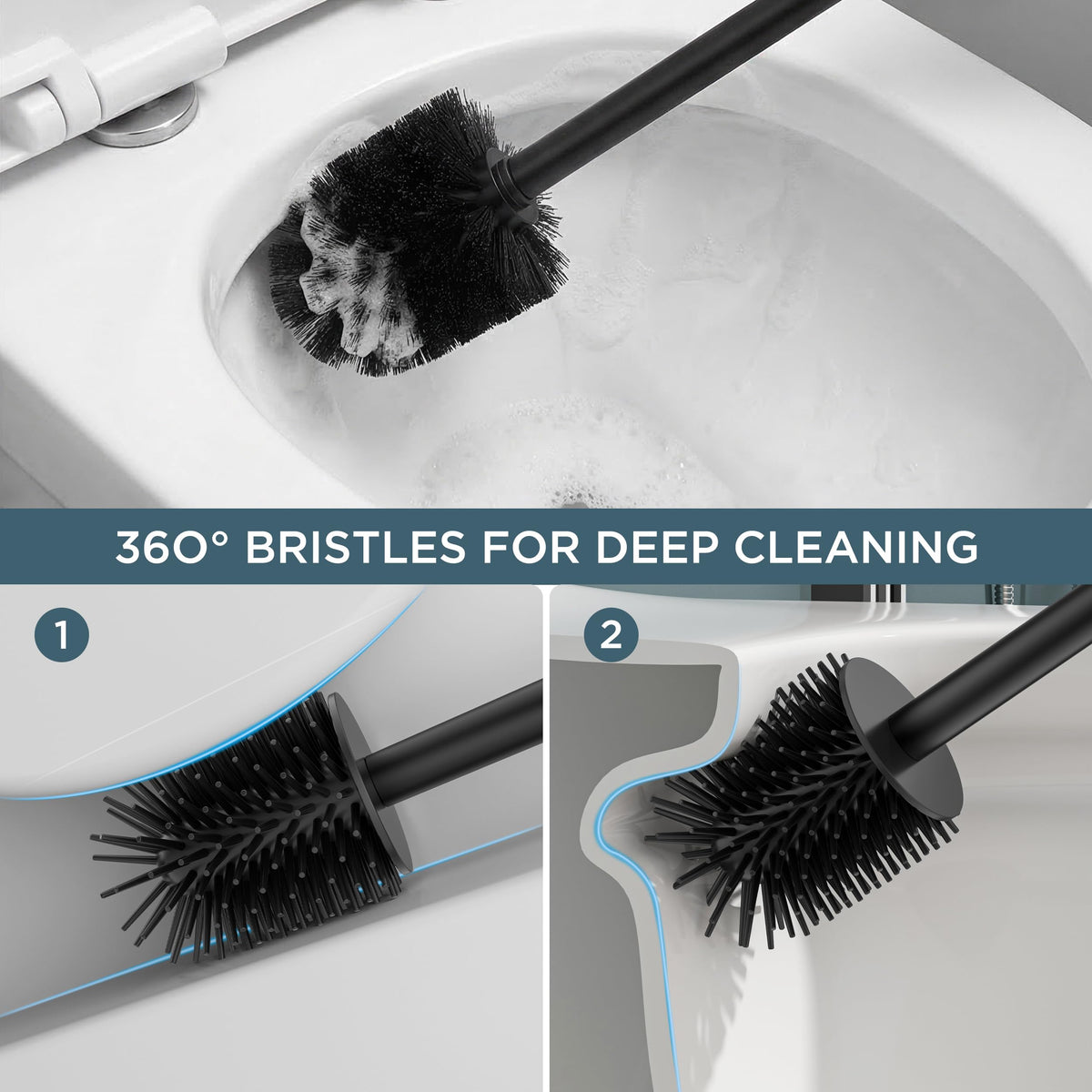 Stainless Steel Toilet Bowl Brush Scrubber and Holder Set Tall