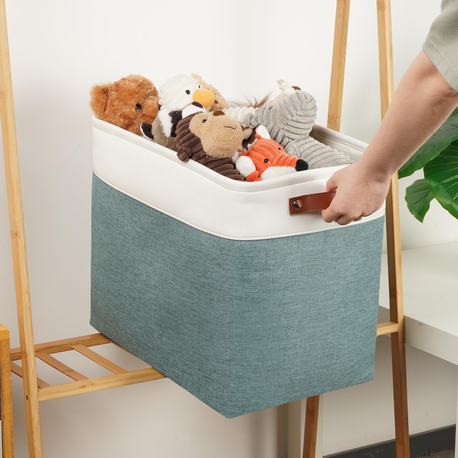 Large Rectangular Baskets for Blankets 51L Canvas Storage Baskets for Organizing 3 Pack Collapsible Baskets Bins for Organizing Home Office with Handles (3 Count)