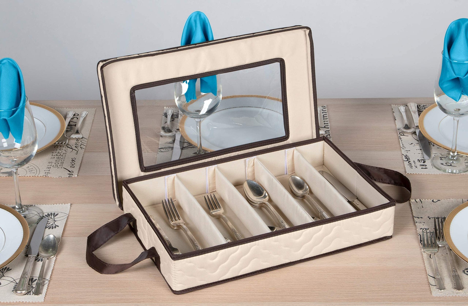 Flatware Storage Case 5 Compartments Silverware Container Box
