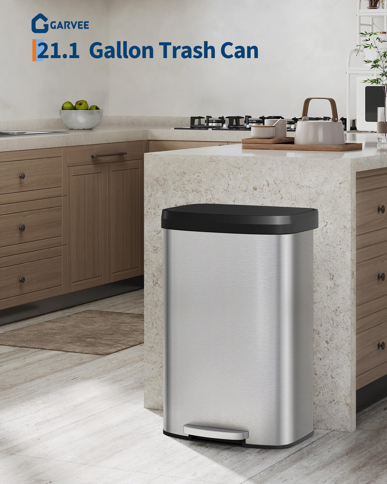 21 gal 80 L Stainless Steel Trash Can with Lid