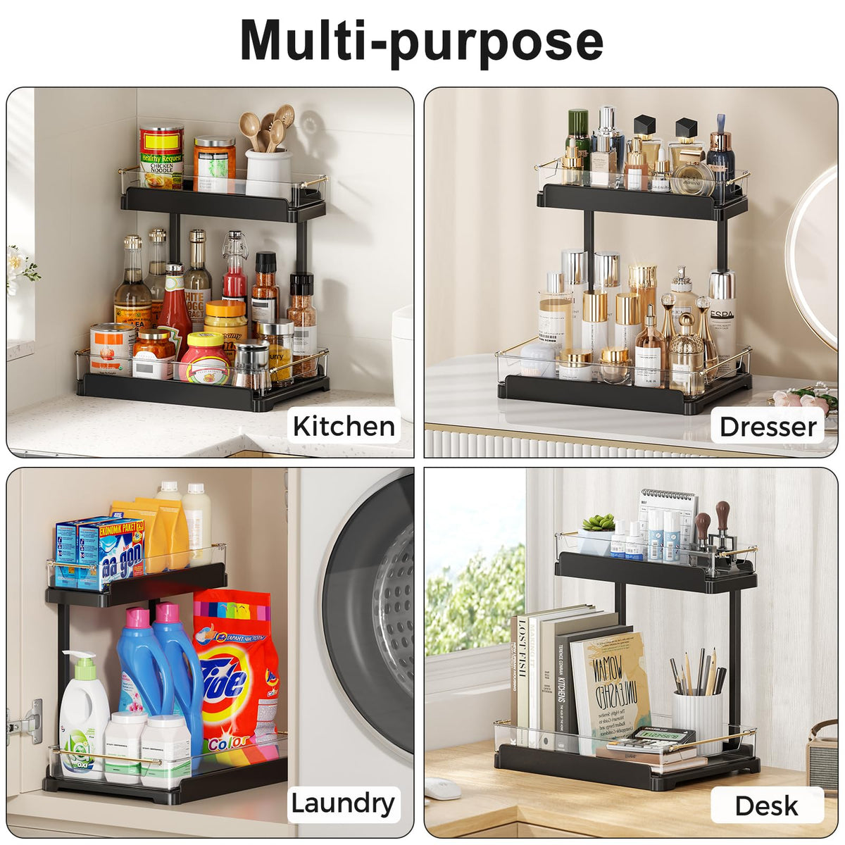 1 Pack Under Sink Storage Organizer for Kitchen & Bathroom Cabinets with Removable Washable Tray