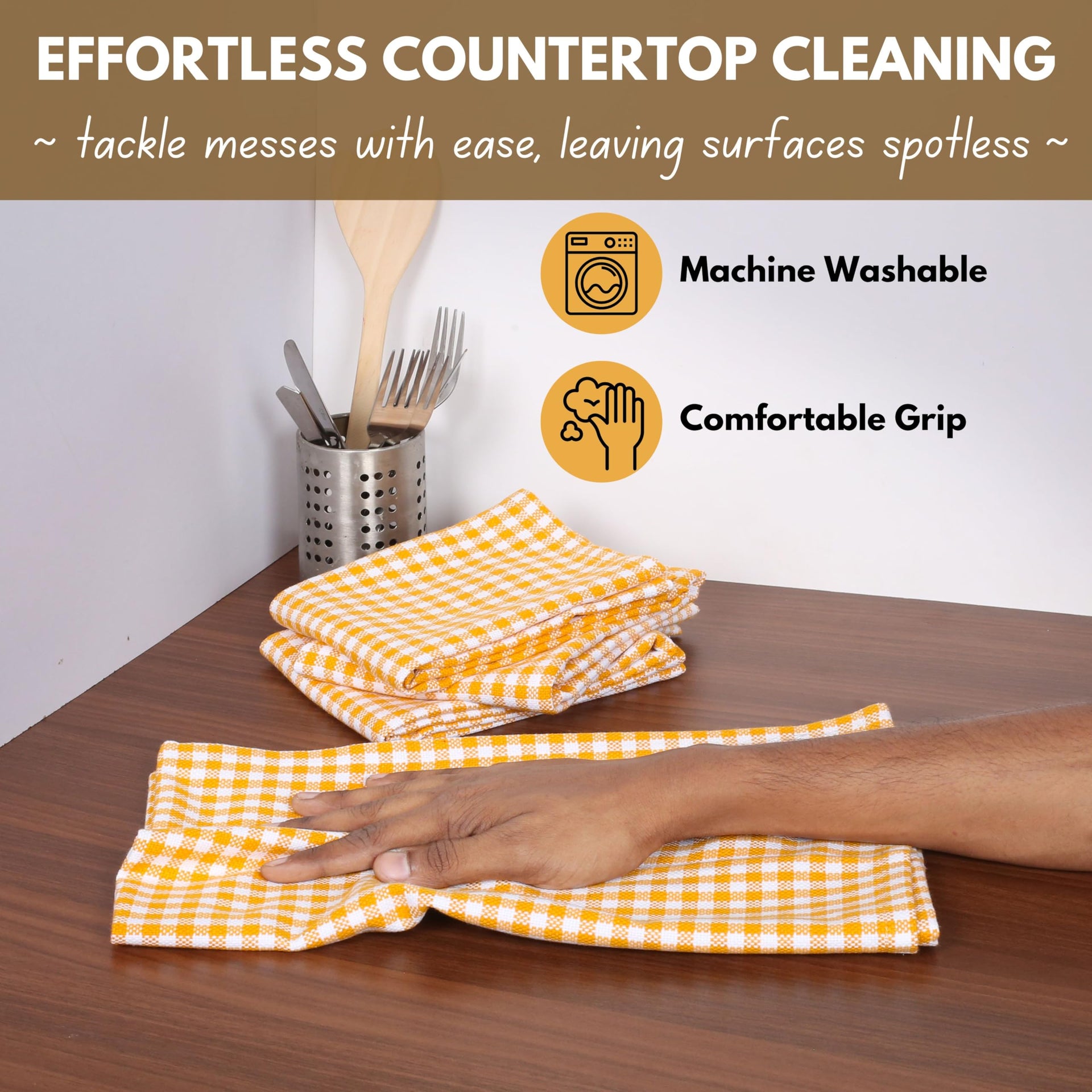 12 Pack Mini Check Yellow Kitchen Towels 16"x26"