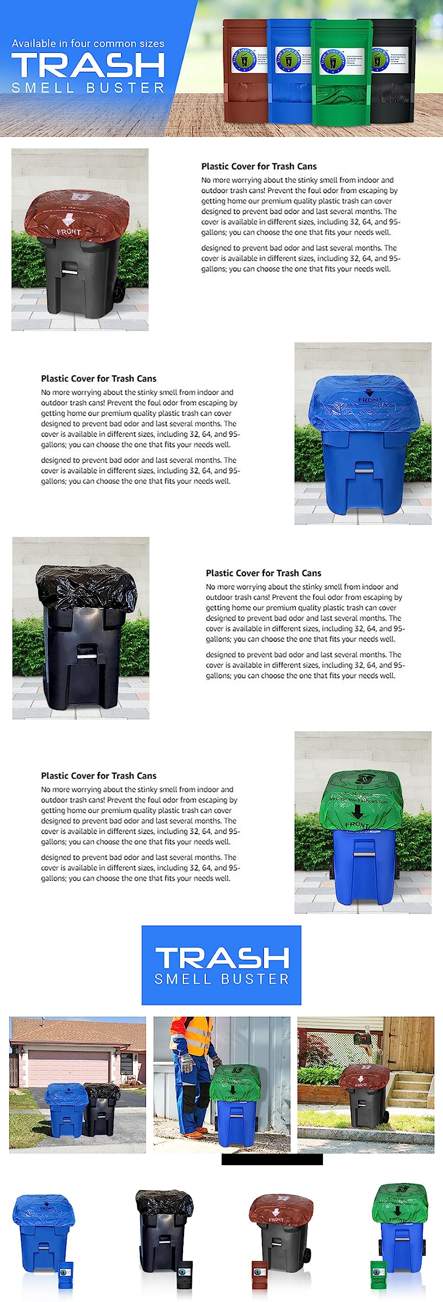 Trash Can Smell Eliminator Cover Odor Eliminating Bag Lemon Scented Durable Chemical Free 64 Gallon 3 Pack (3 Count)