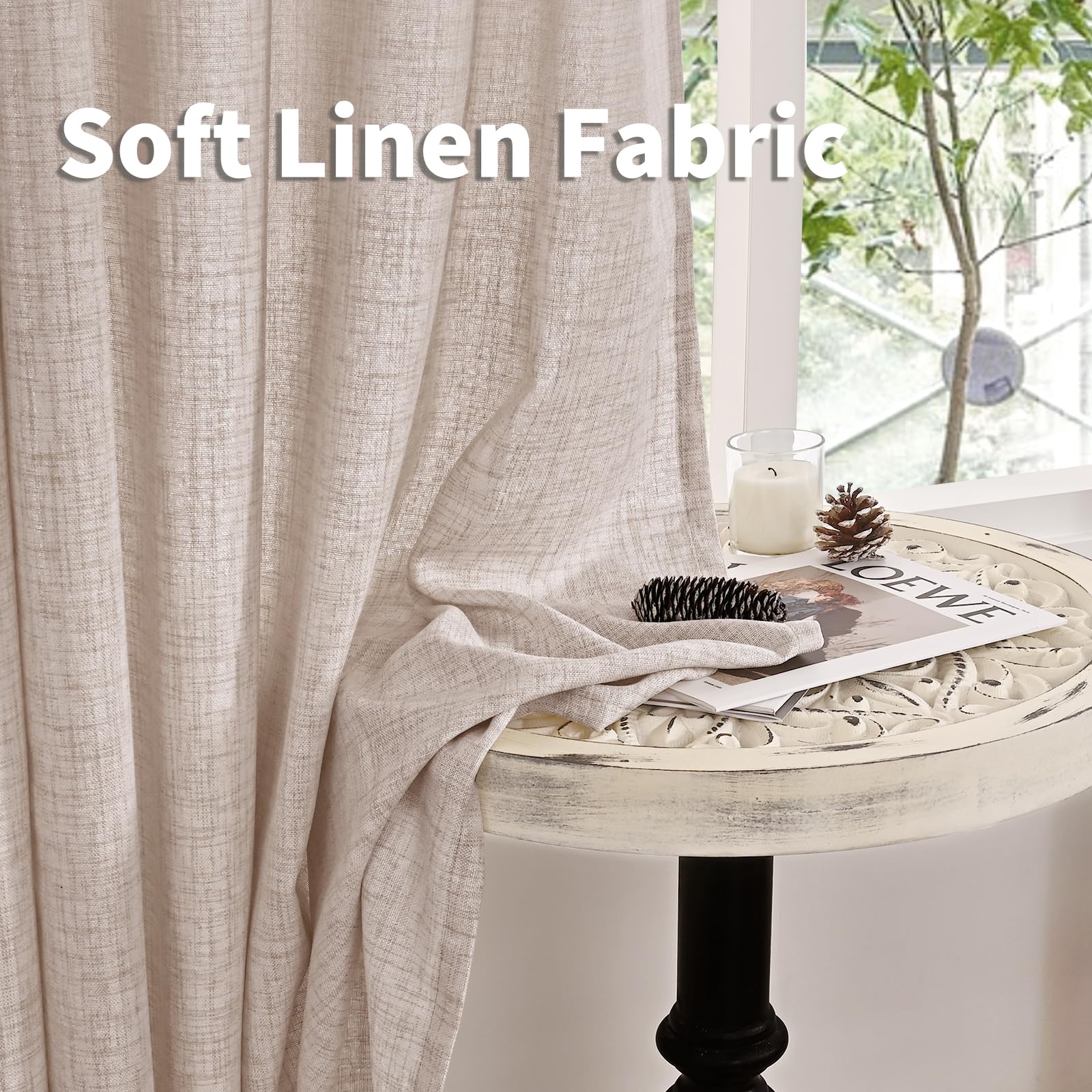 Natural Linen Curtains 95 Inches Long 2 Panels for Bedroom (2 Count)