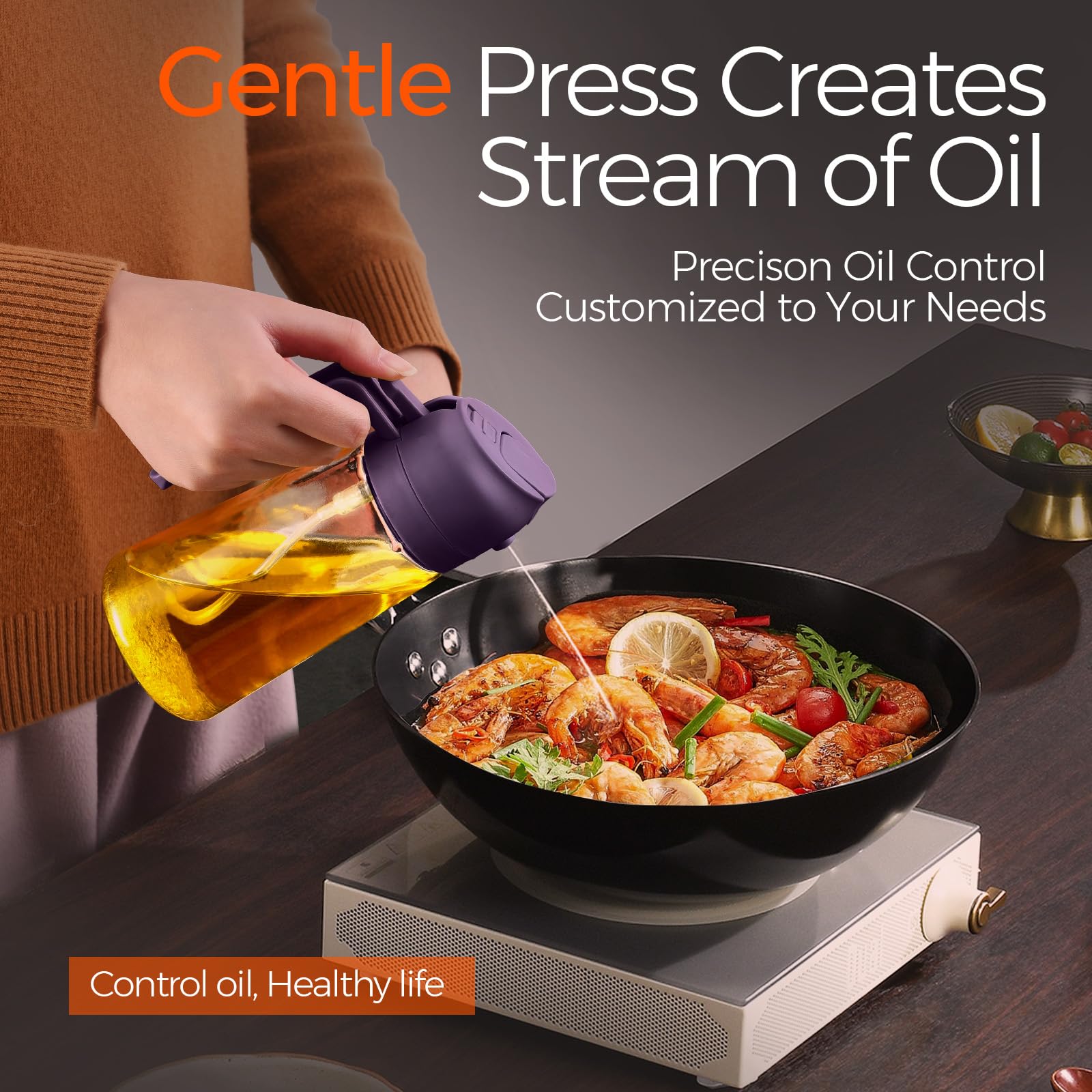 16 oz 2-in-1 Glass Olive Oil Sprayer for Cooking, BlackPurple