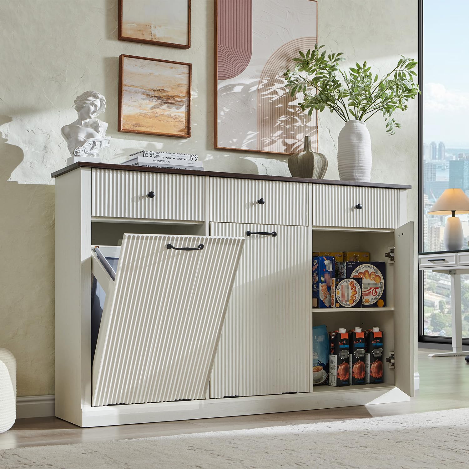 Triple Tilt Out Trash Can Cabinet