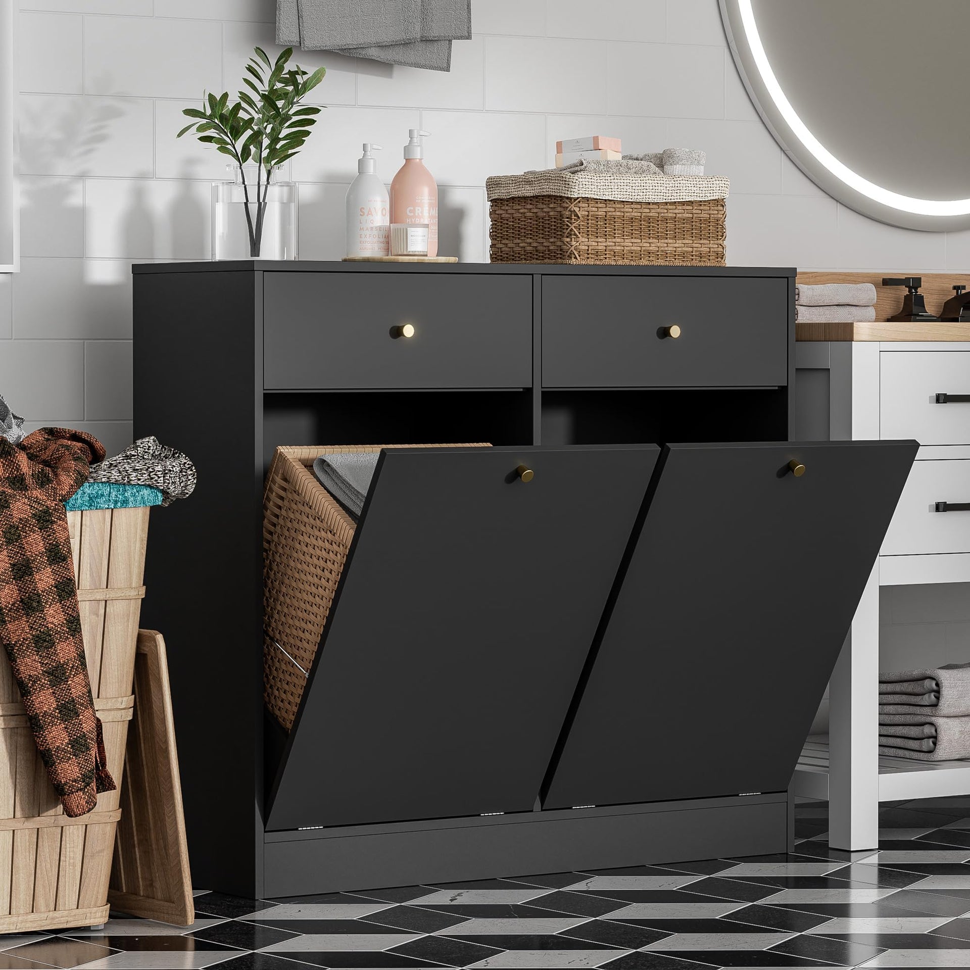 Double Tilt Out Trash Can Cabinet