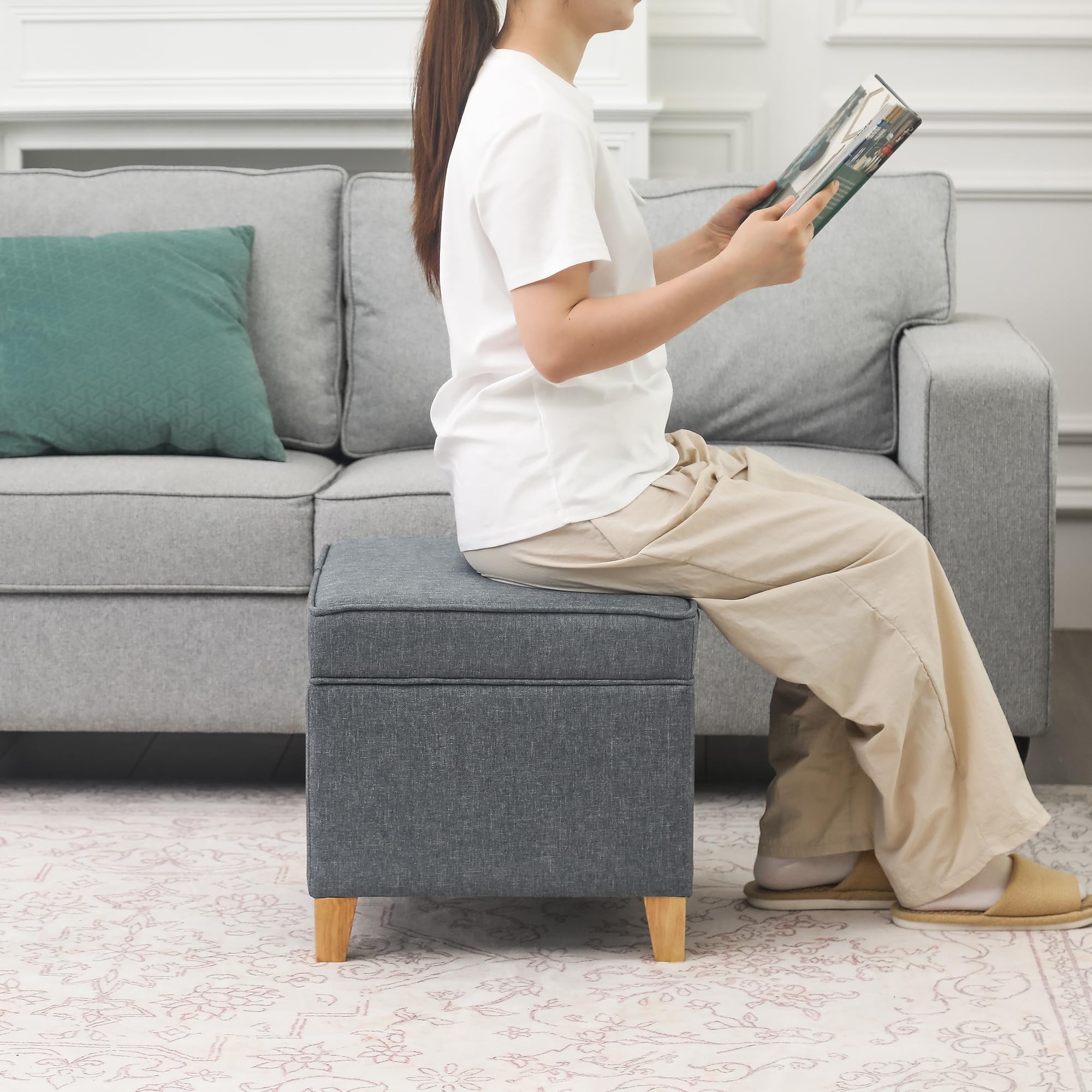 17.5" Square Fabric Ottoman with Storage