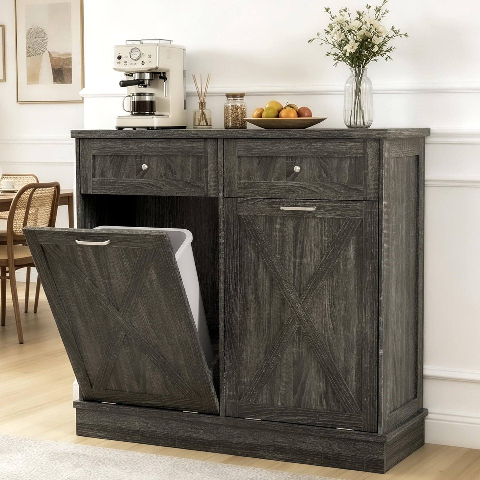 2x10 Gallon Tilt Out Trash Cabinet with Hideaway Drawers