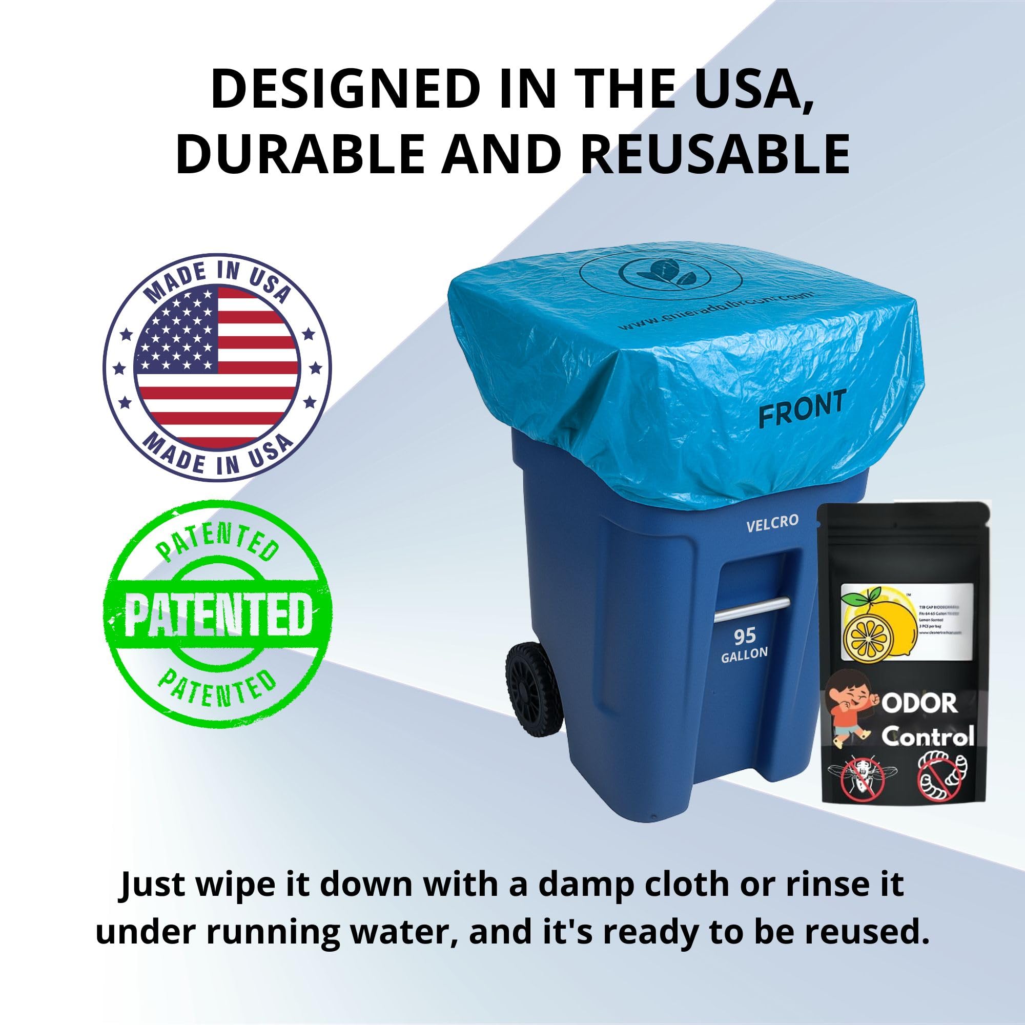 Trash Can Smell Eliminator Cover Odor Eliminating Bag with Optional Straps Lemon Scented Durable Chemical Free 95 Gallon 2 Pack (2 Count)