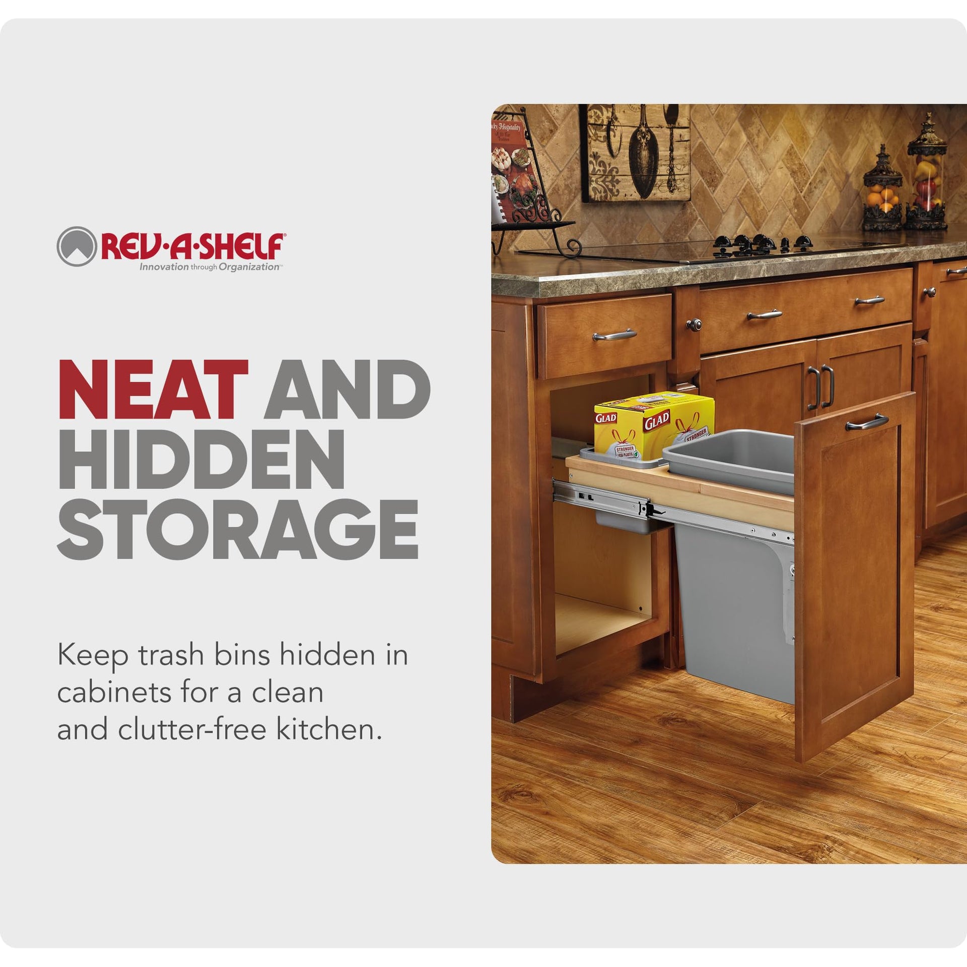 35 Qt Top Mount Single Pullout Under Cabinet Kitchen Trash Cans w